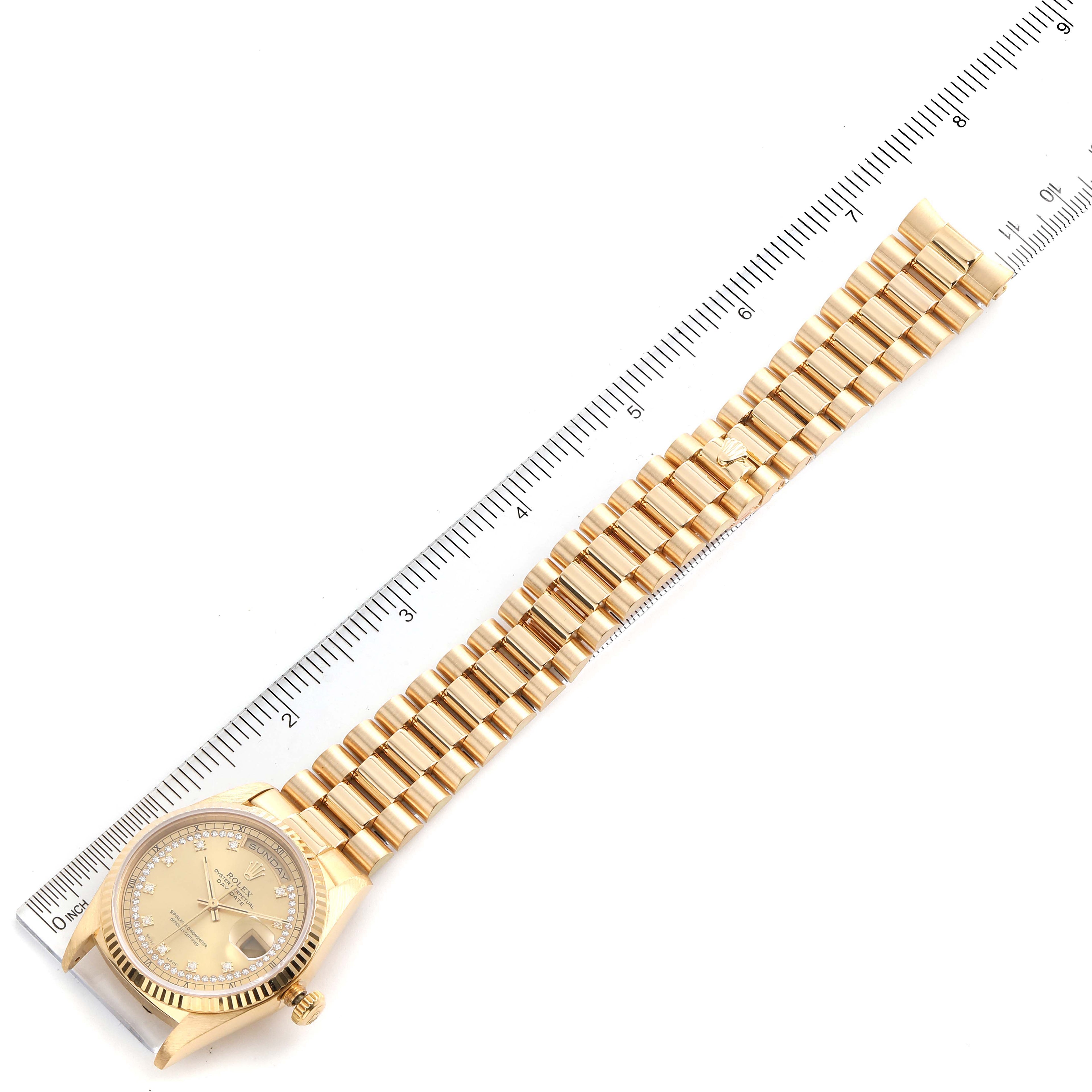 Rolex President Day-Date Yellow Gold String Diamond Dial Mens Watch 18238