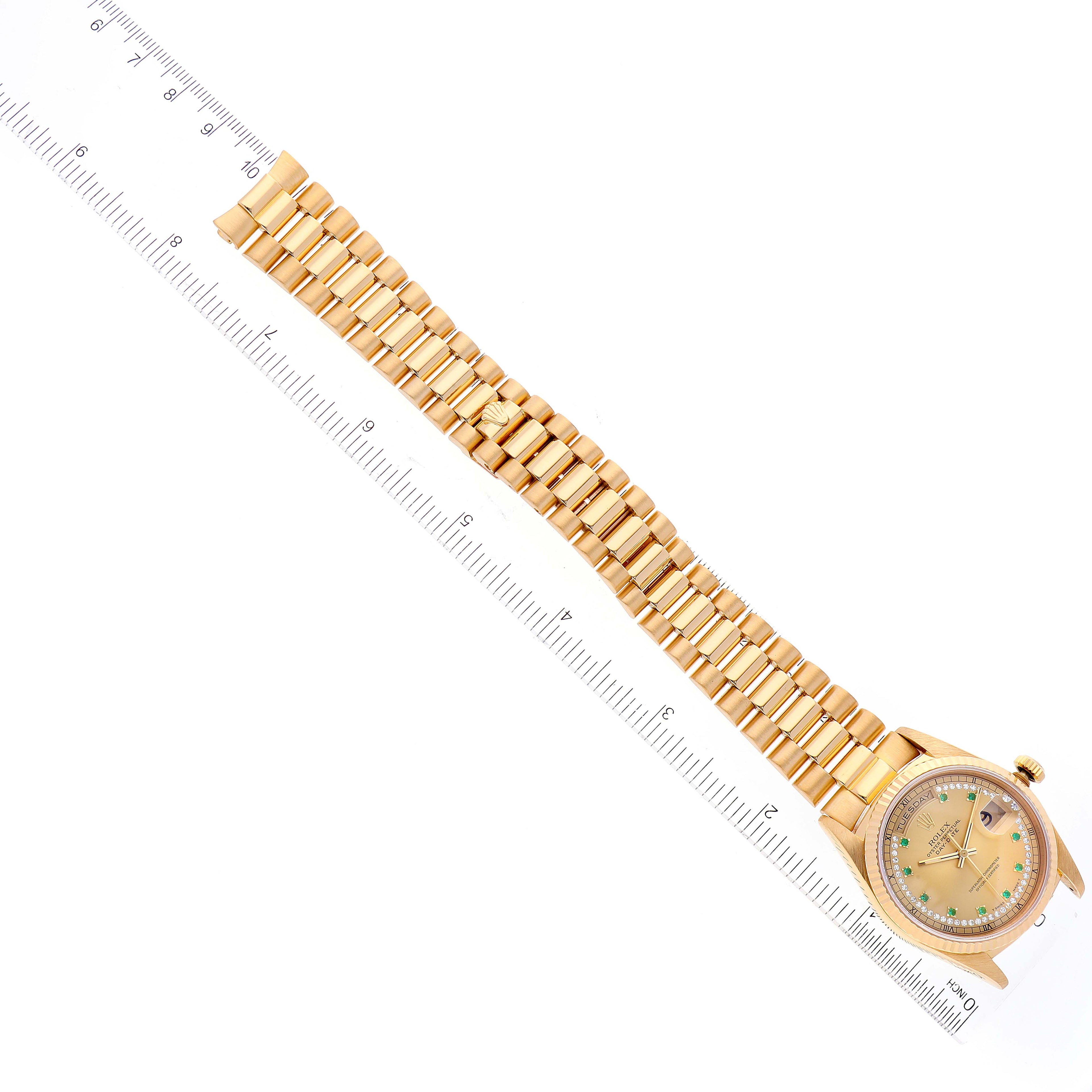 Rolex President Day-Date Yellow Gold String Diamond Emerald Dial Watch 18238