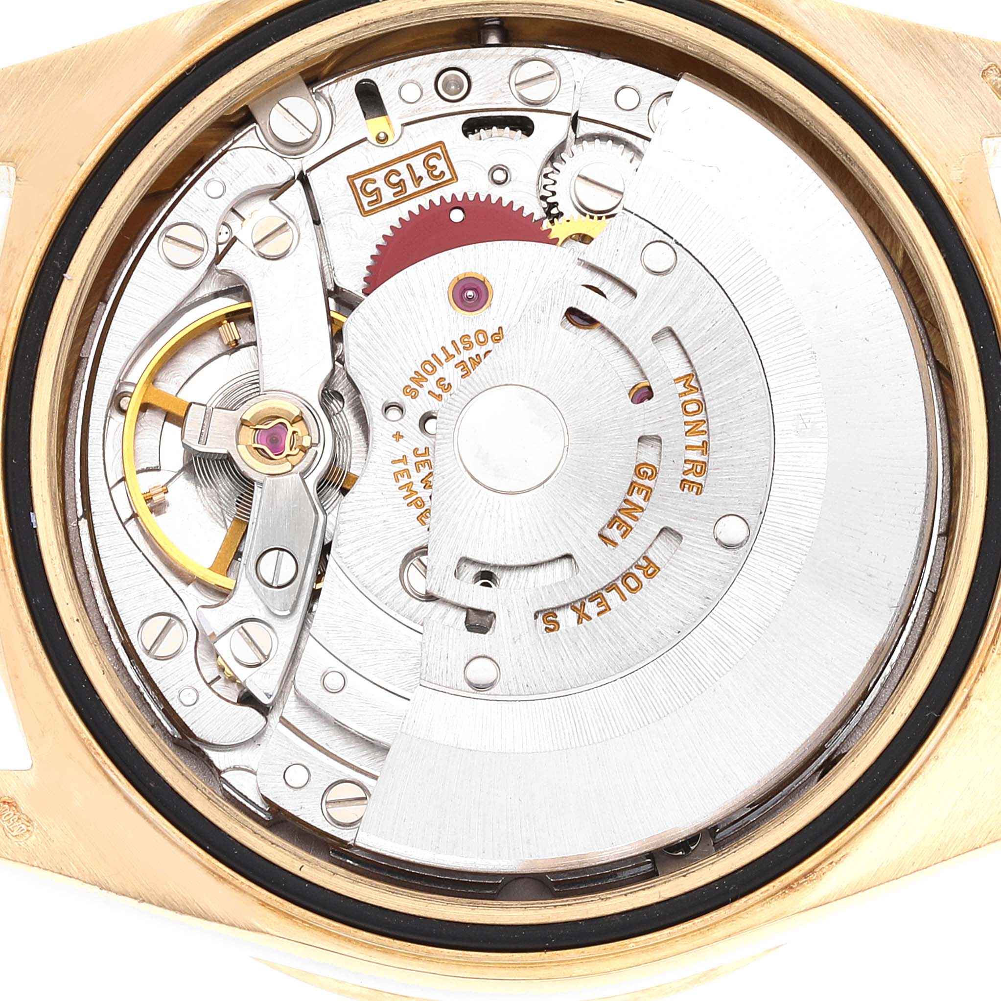 Rolex President Day-Date Yellow Gold String Diamond Ruby Dial Watch 18378