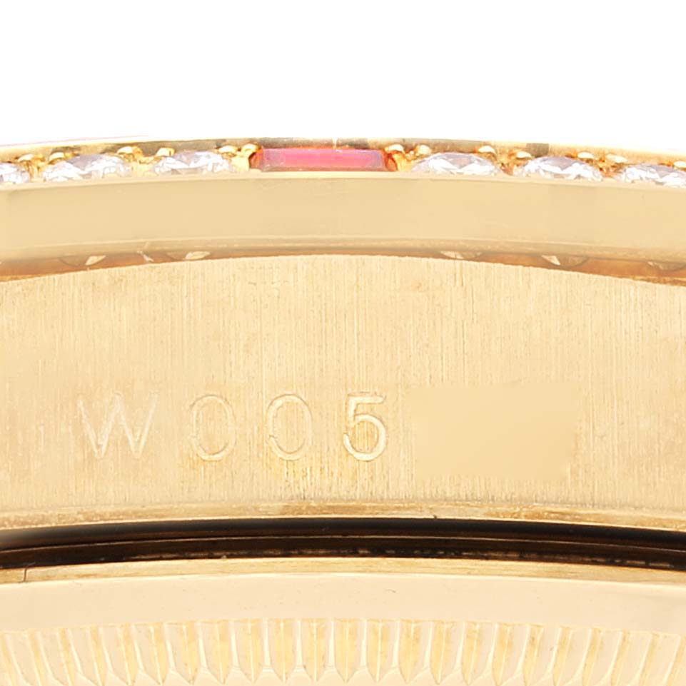 Rolex President Day-Date Yellow Gold String Diamond Ruby Dial Watch 18378