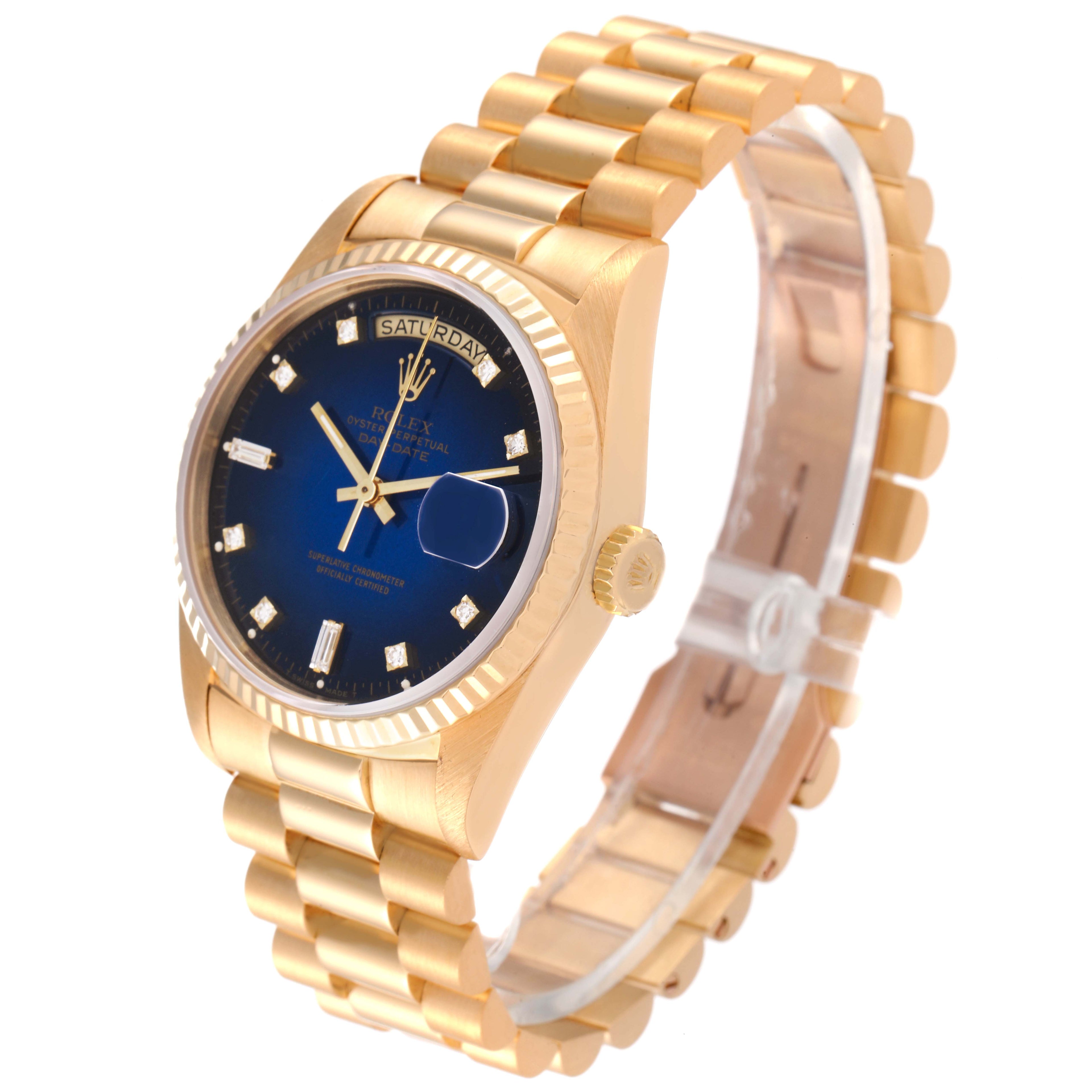 Rolex President Day-Date Yellow Gold Vignette Diamond Mens Watch 18238
