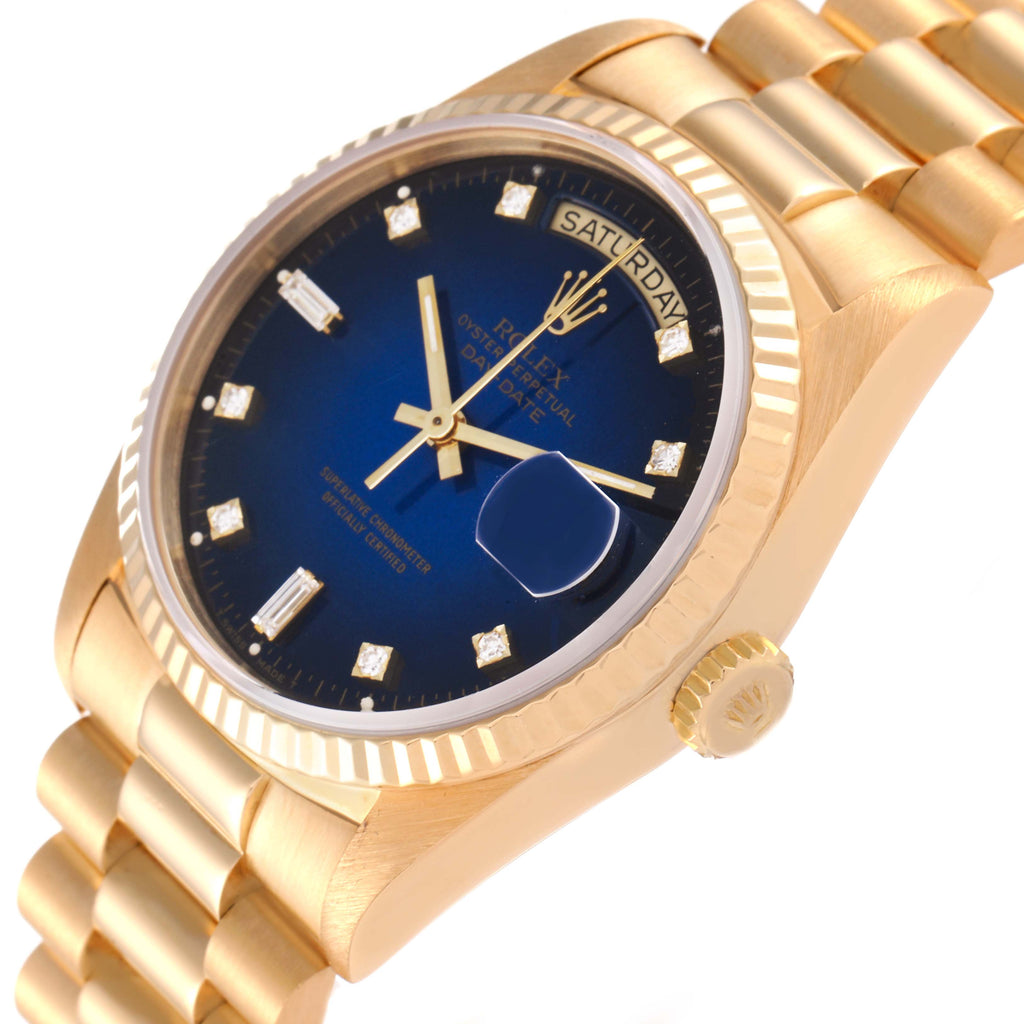 Rolex President Day-Date Yellow Gold Vignette Diamond Mens Watch 18238