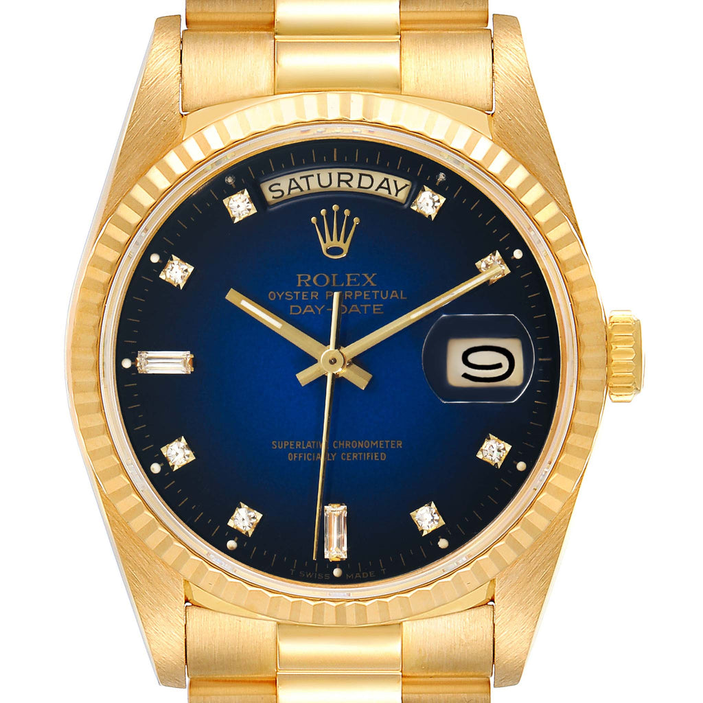 Rolex President Day-Date Yellow Gold Vignette Diamond Mens Watch 18238