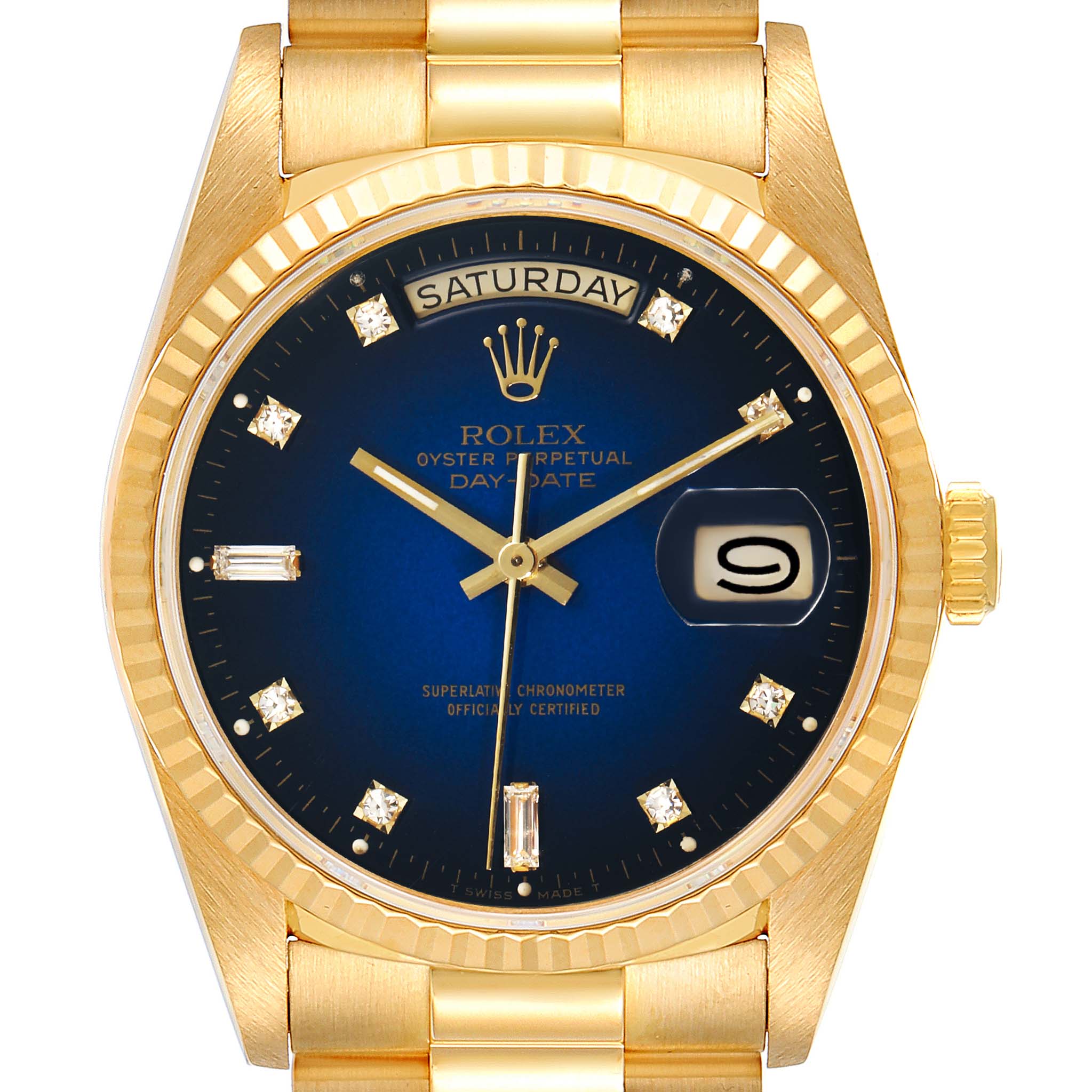 Rolex President Day-Date Yellow Gold Vignette Diamond Mens Watch 18238