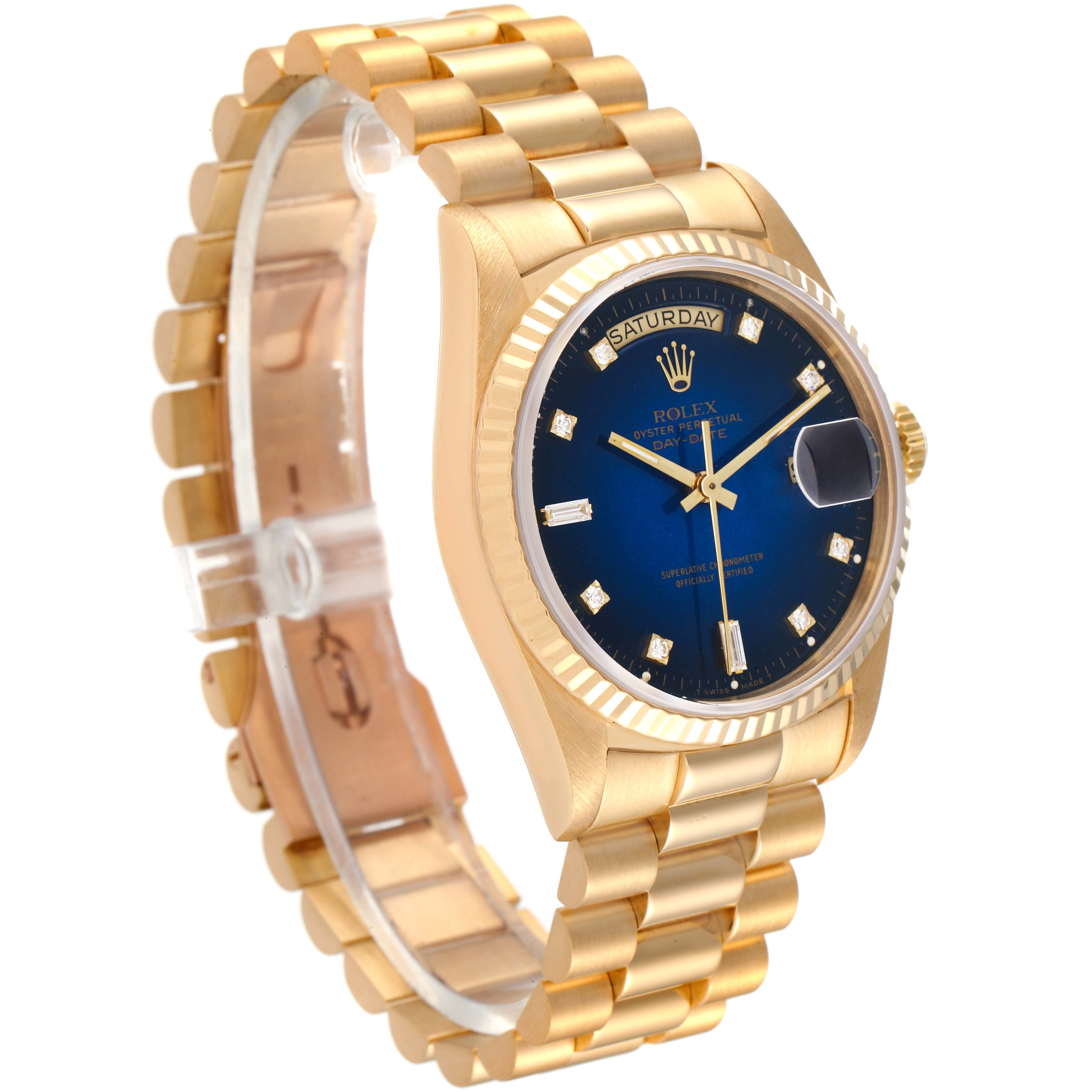 Rolex President Day-Date Yellow Gold Vignette Diamond Mens Watch 18238