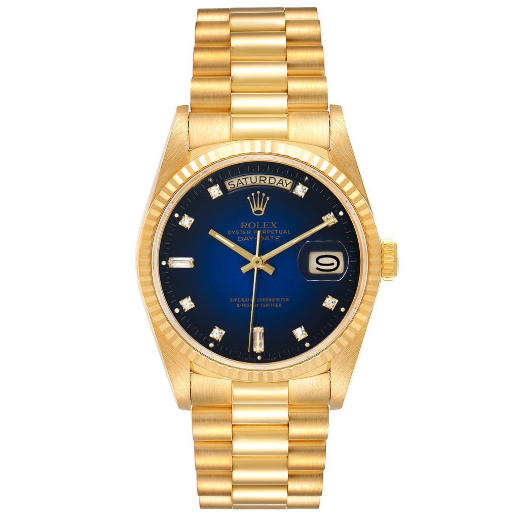 Rolex President Day-Date Yellow Gold Vignette Diamond Mens Watch 18238