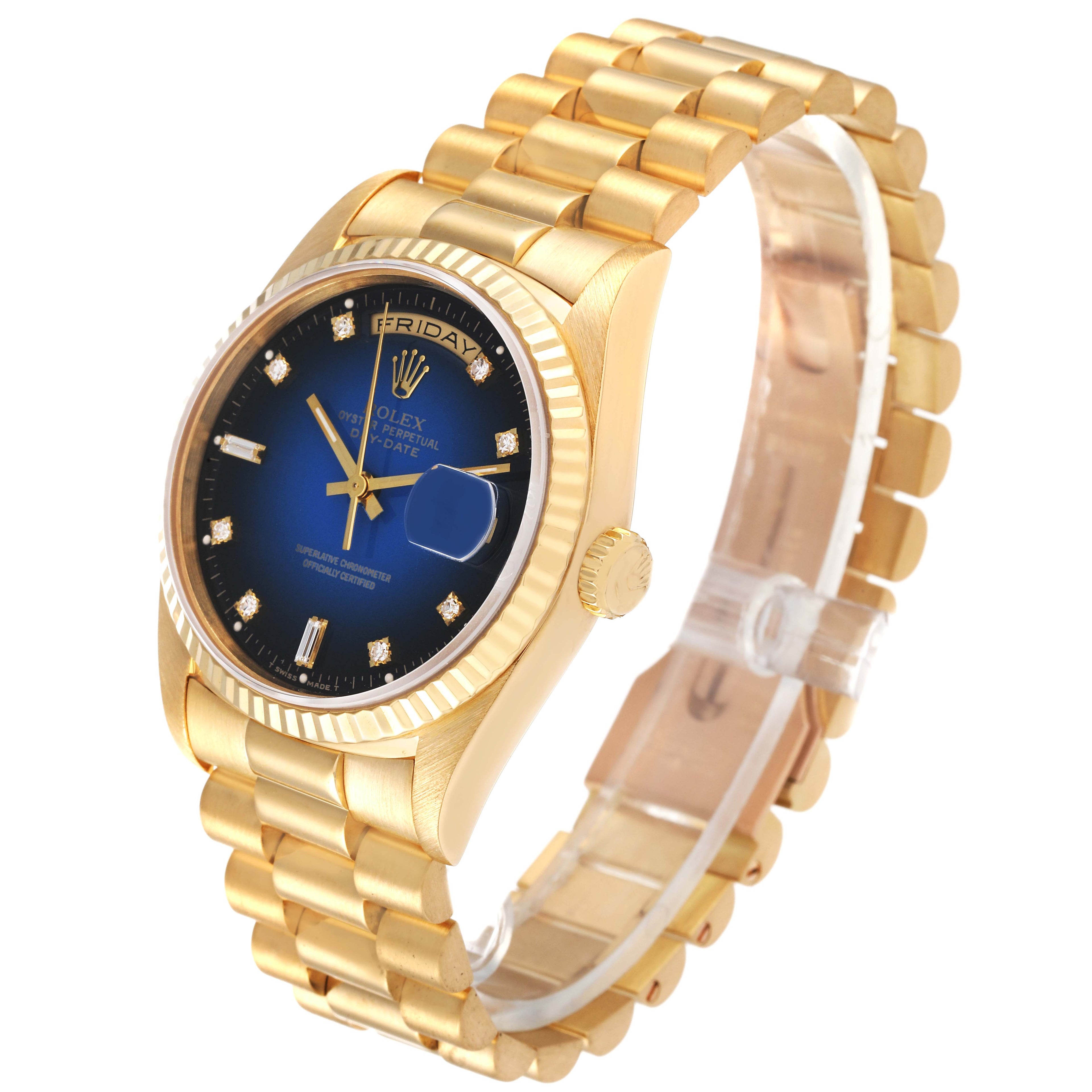 Rolex President Day Date Yellow Gold Vignette Diamond Mens Watch 18238 Box Papers