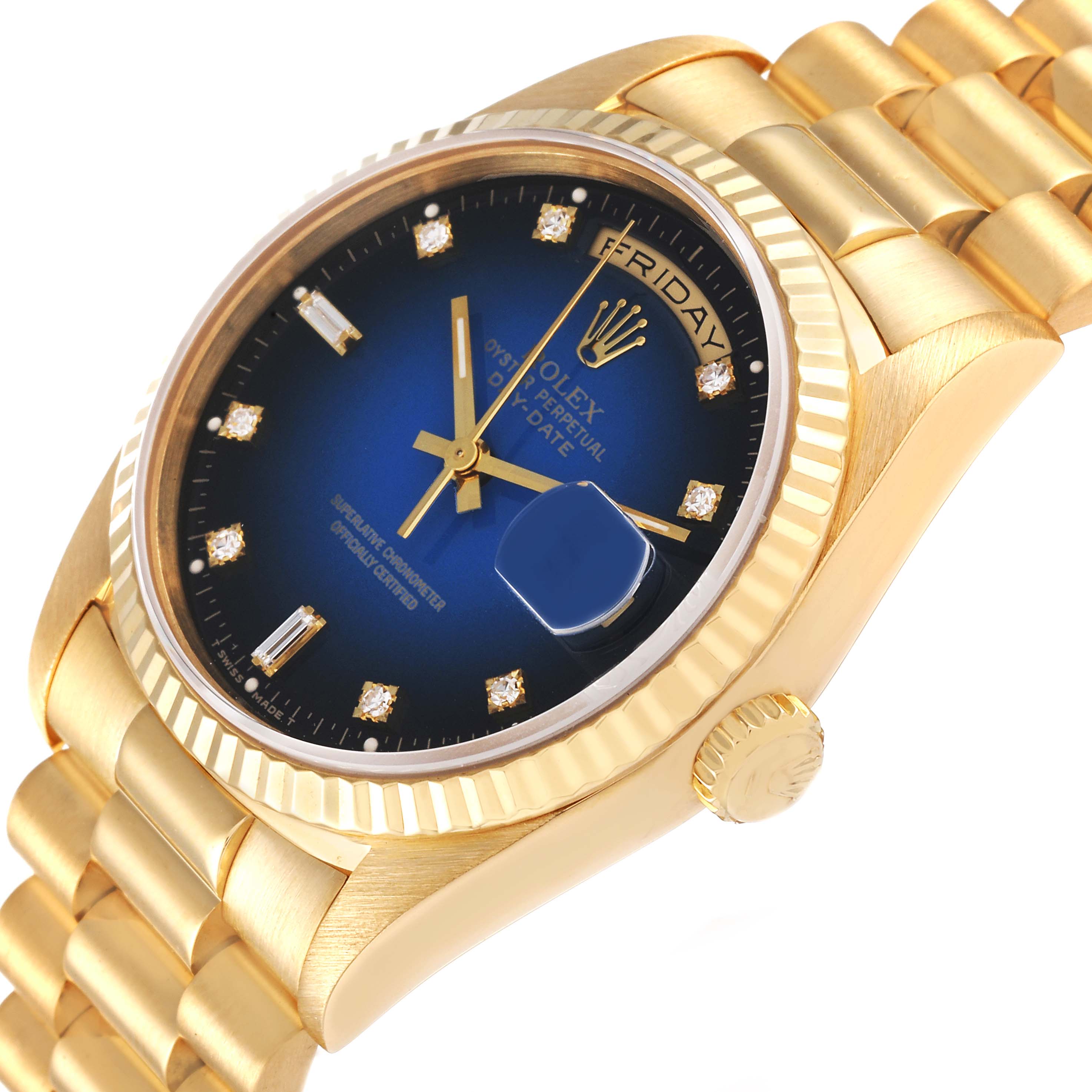 Rolex President Day Date Yellow Gold Vignette Diamond Mens Watch 18238 Box Papers