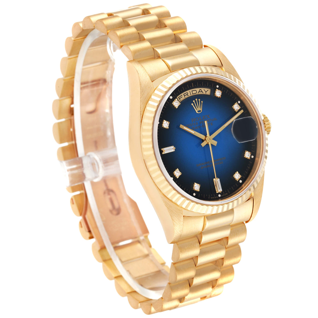 Rolex President Day Date Yellow Gold Vignette Diamond Mens Watch 18238 Box Papers