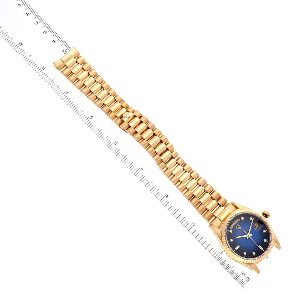 Rolex President Day Date Yellow Gold Vignette Diamond Mens Watch 18238 Box Papers