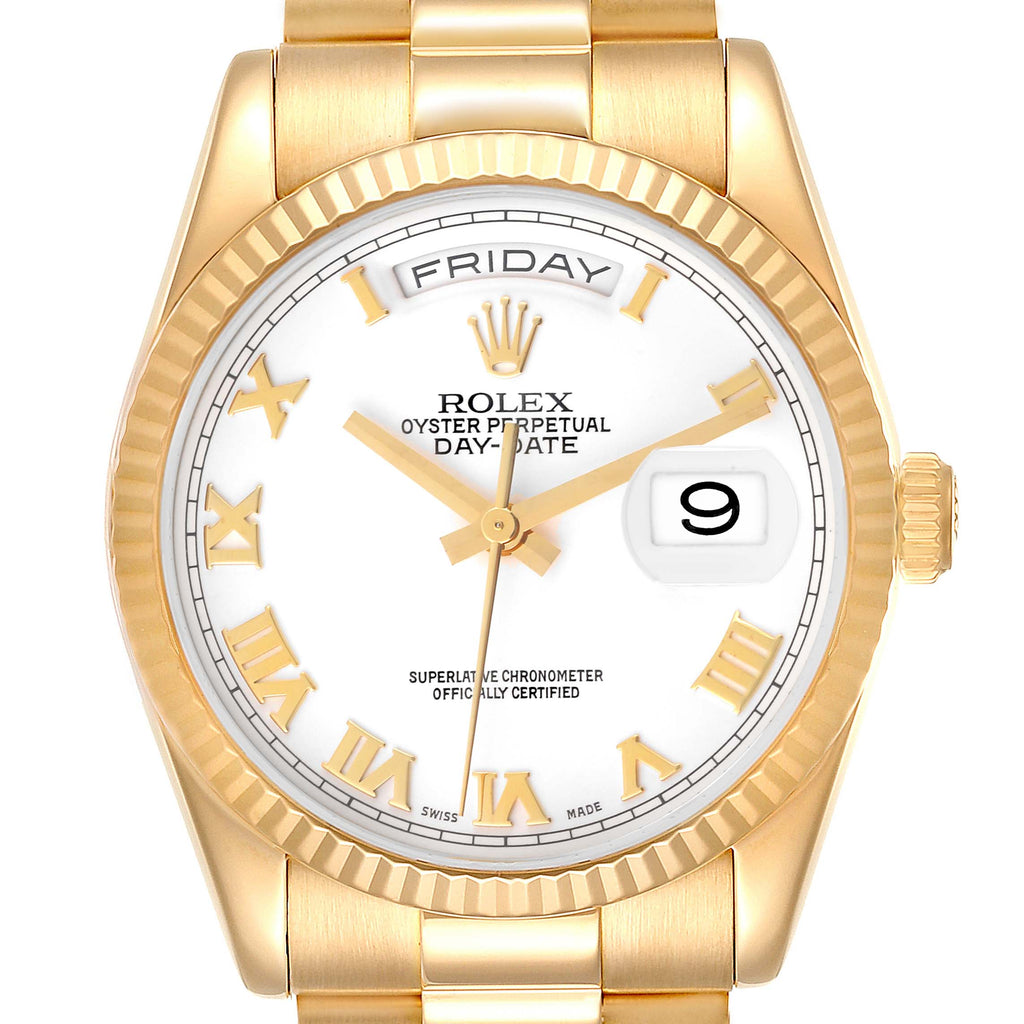 Rolex President Day-Date Yellow Gold White Dial Mens Watch 118238 Box Papers