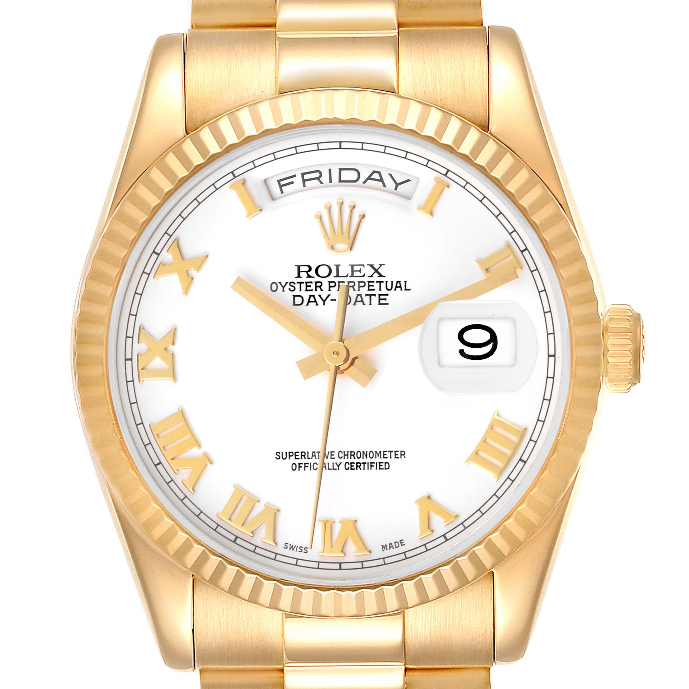 Rolex President Day-Date Yellow Gold White Dial Mens Watch 118238 Box Papers