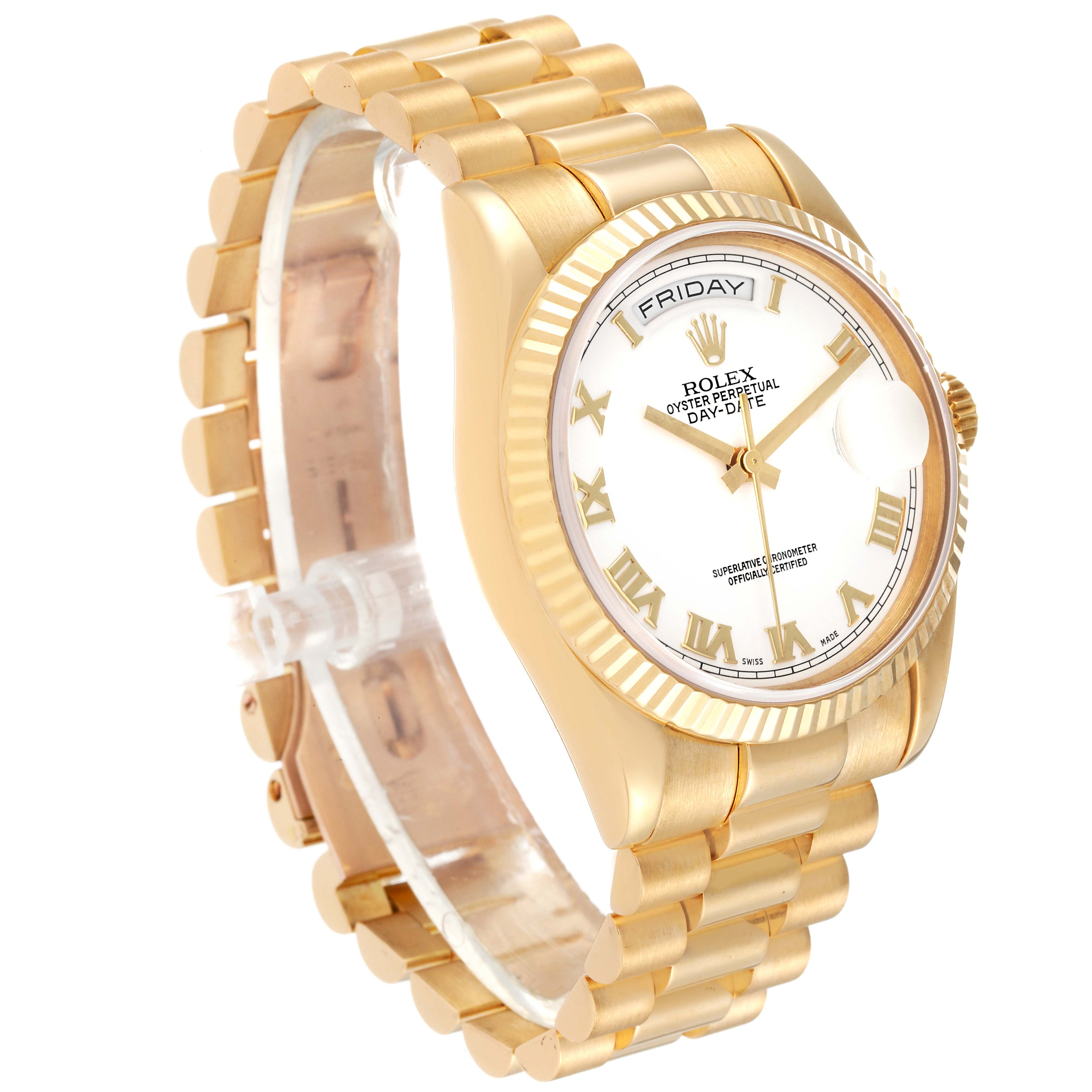 Rolex President Day-Date Yellow Gold White Dial Mens Watch 118238 Box Papers