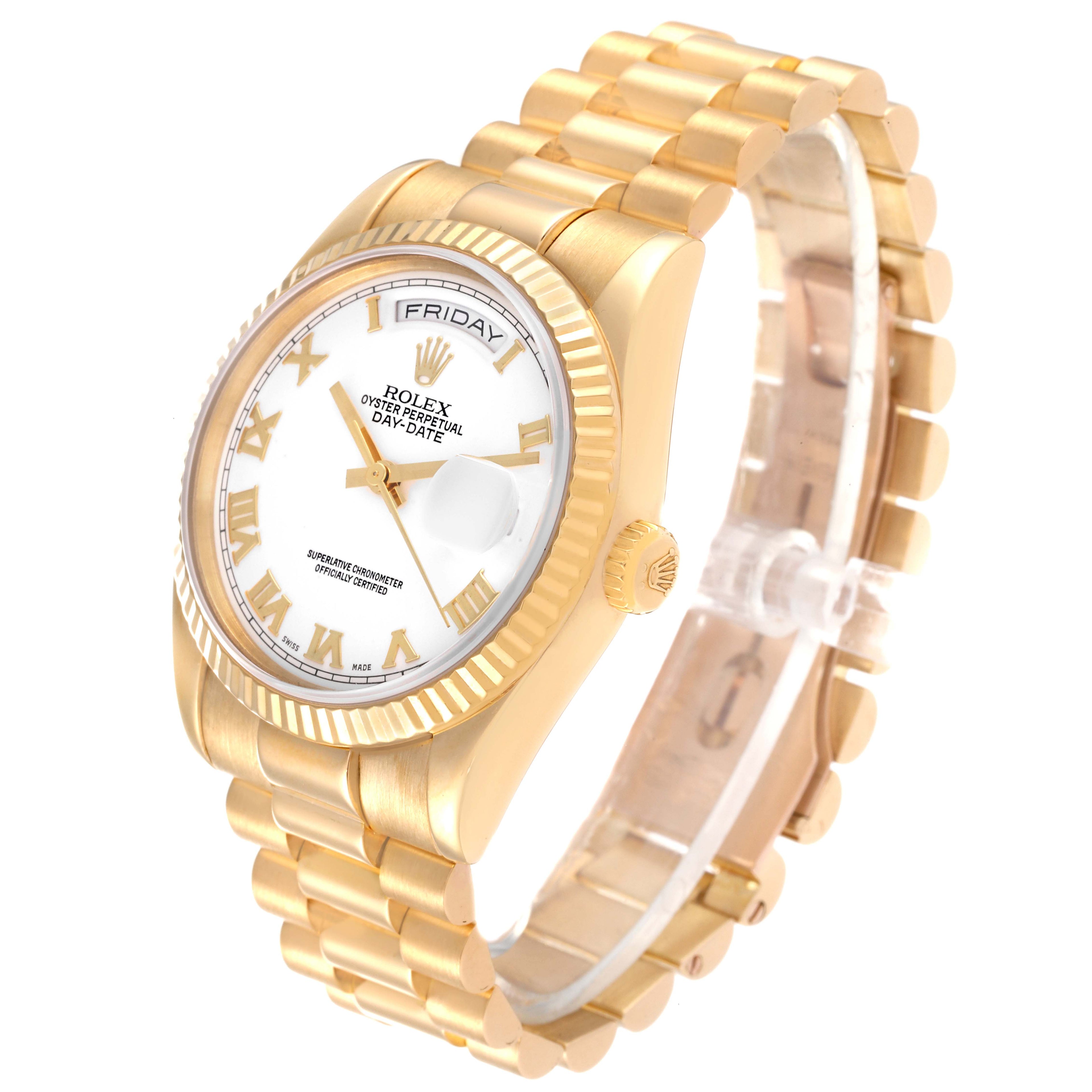 Rolex President Day-Date Yellow Gold White Dial Mens Watch 118238 Box Papers