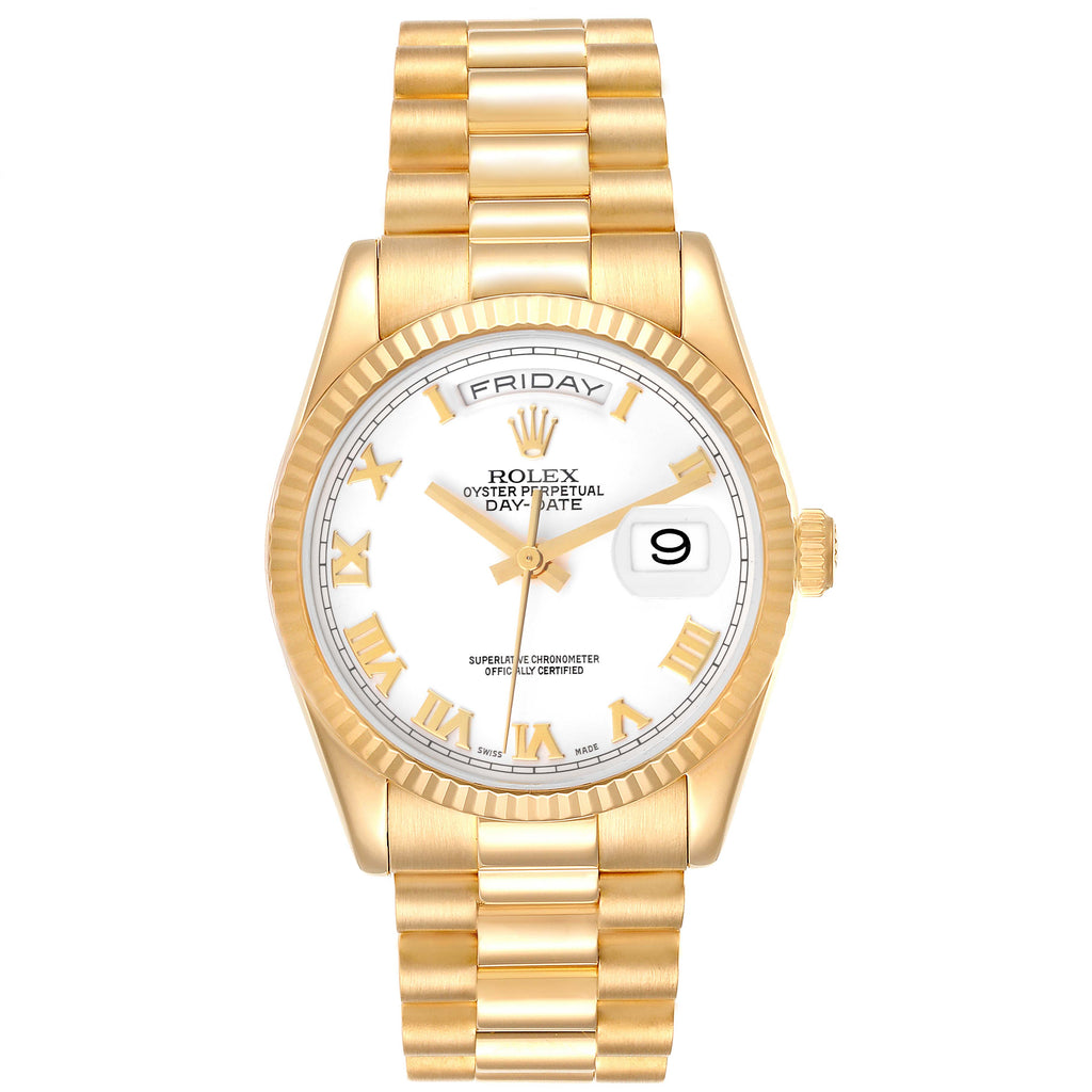 Rolex President Day-Date Yellow Gold White Dial Mens Watch 118238 Box Papers