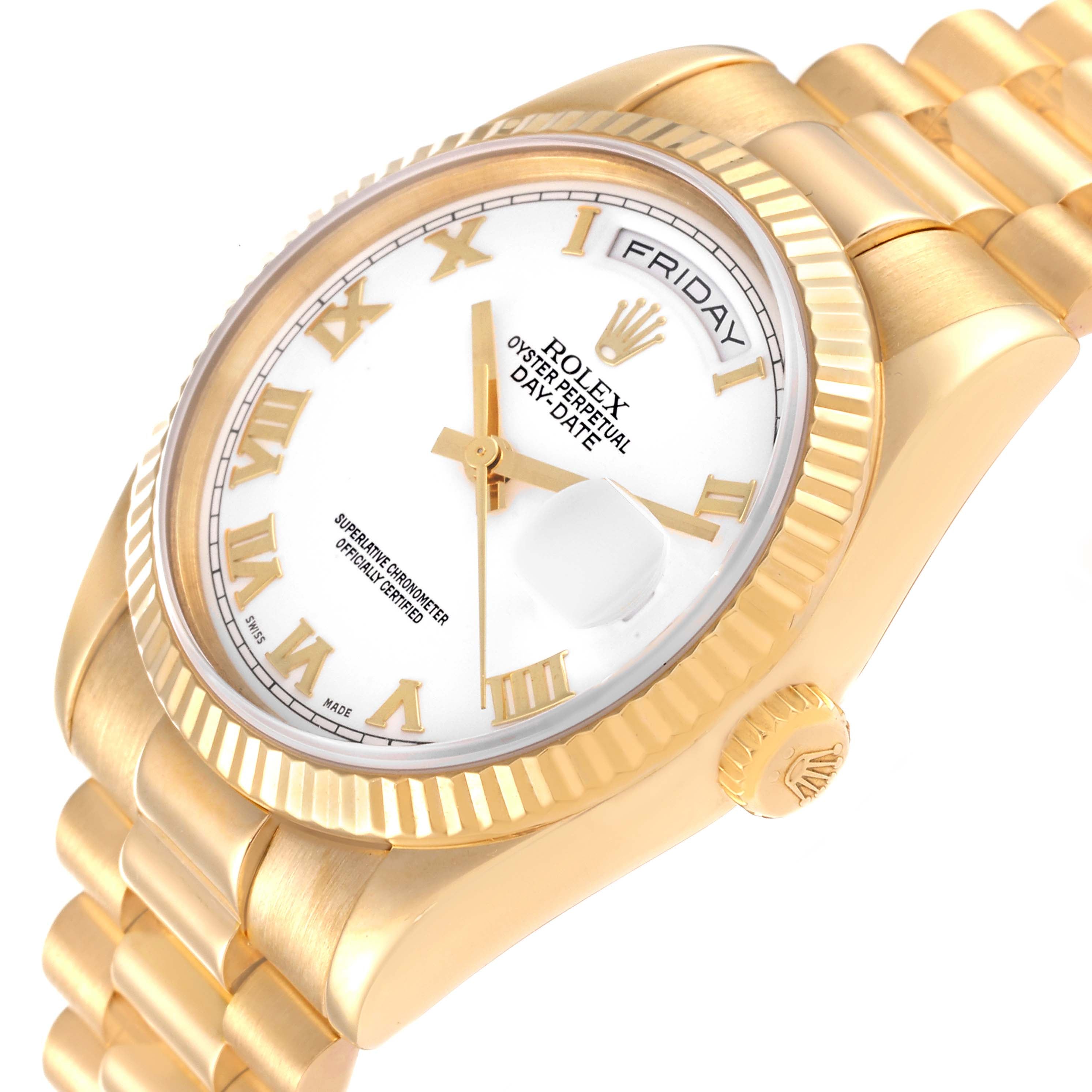 Rolex President Day-Date Yellow Gold White Dial Mens Watch 118238 Box Papers