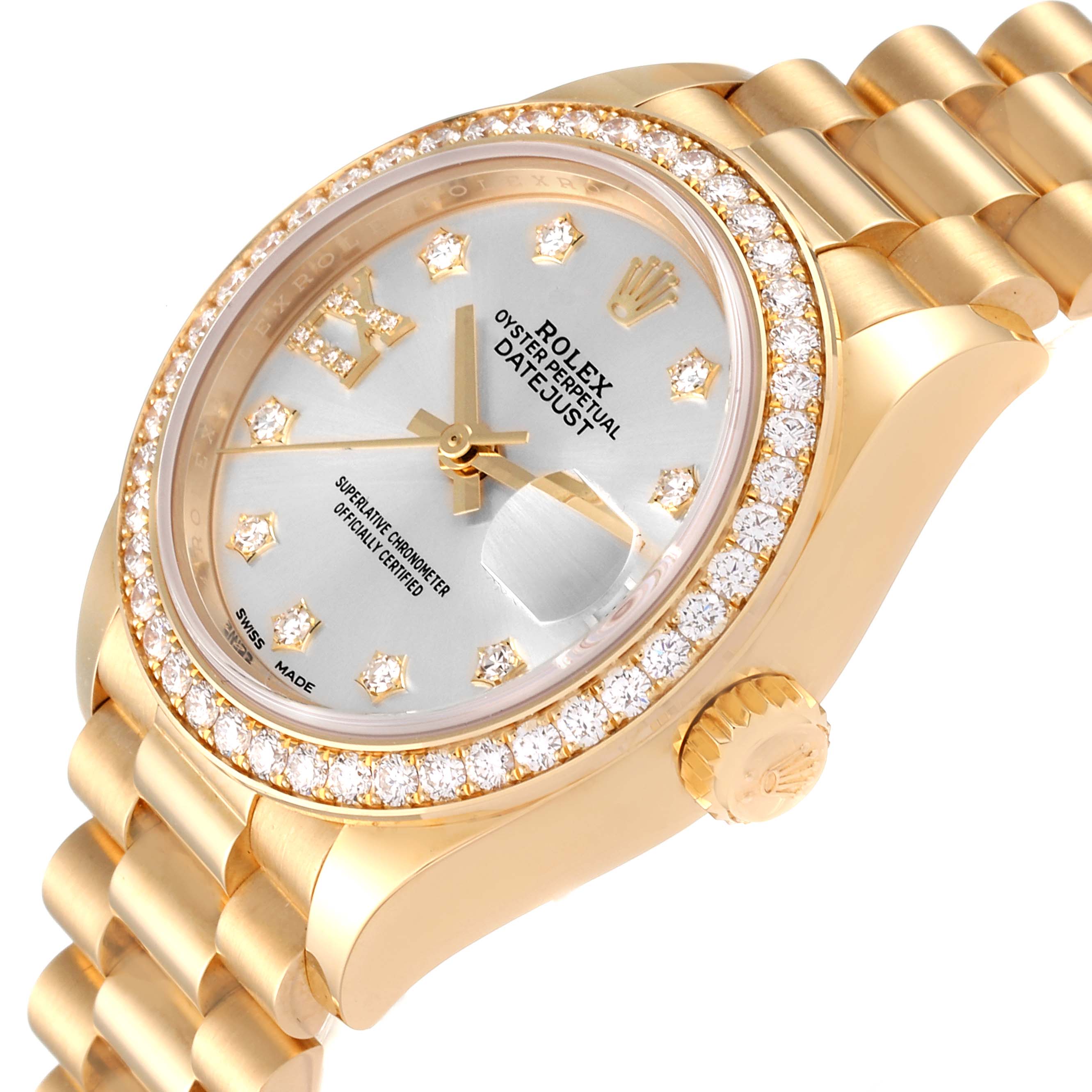 Rolex President Ladies 18k Yellow Gold Diamond Ladies Watch 279138 Box Card