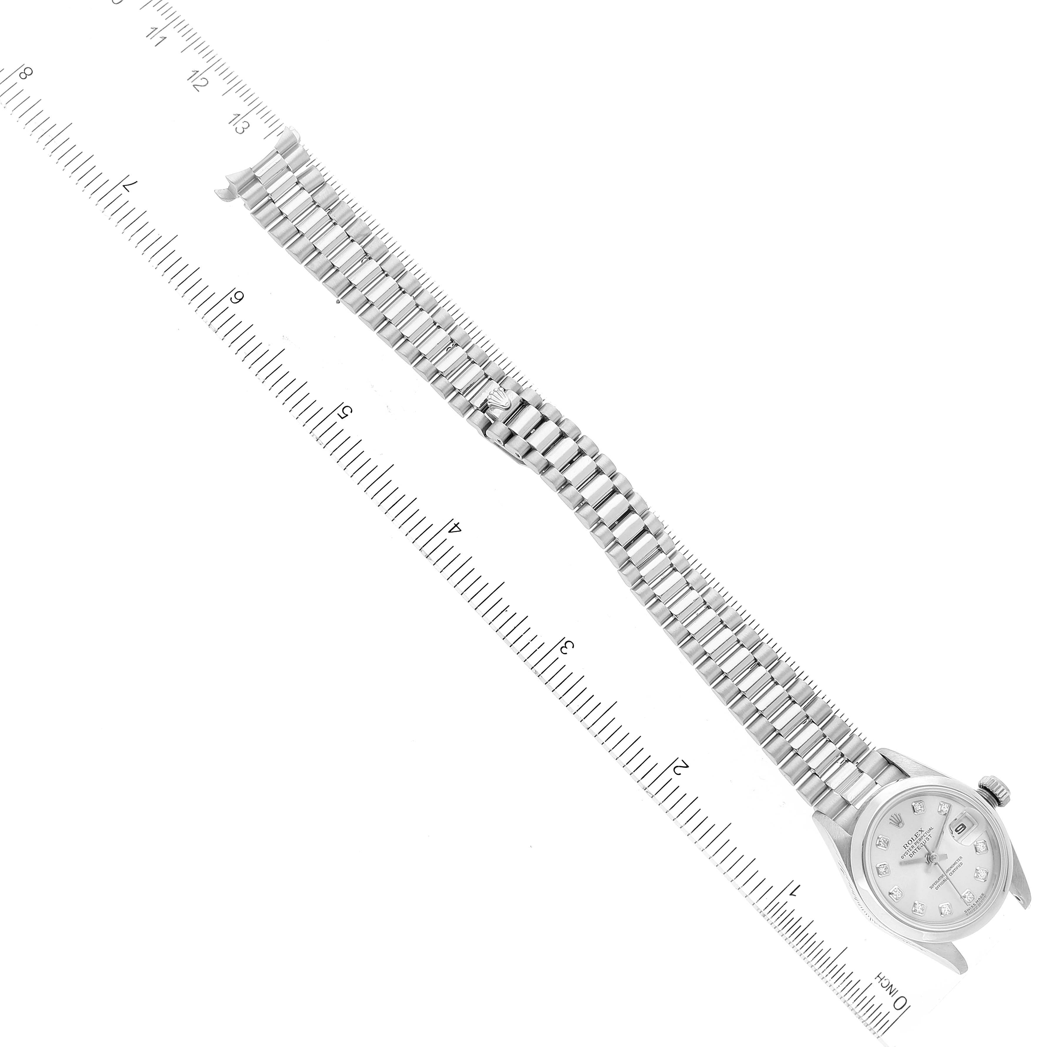 Rolex President Ladies Platinum Silver Diamond Dial Watch 79166