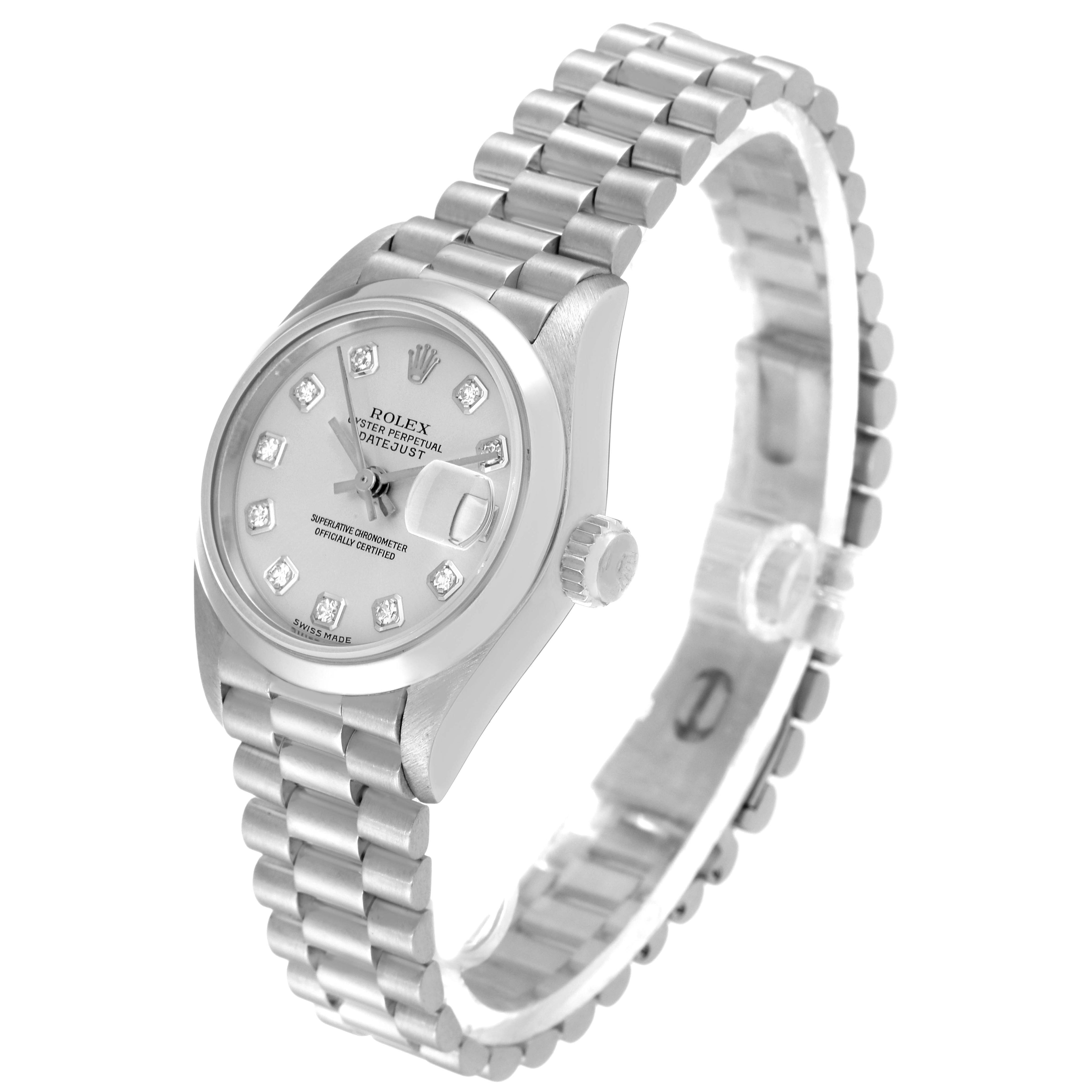 Rolex President Ladies Platinum Silver Diamond Dial Watch 79166