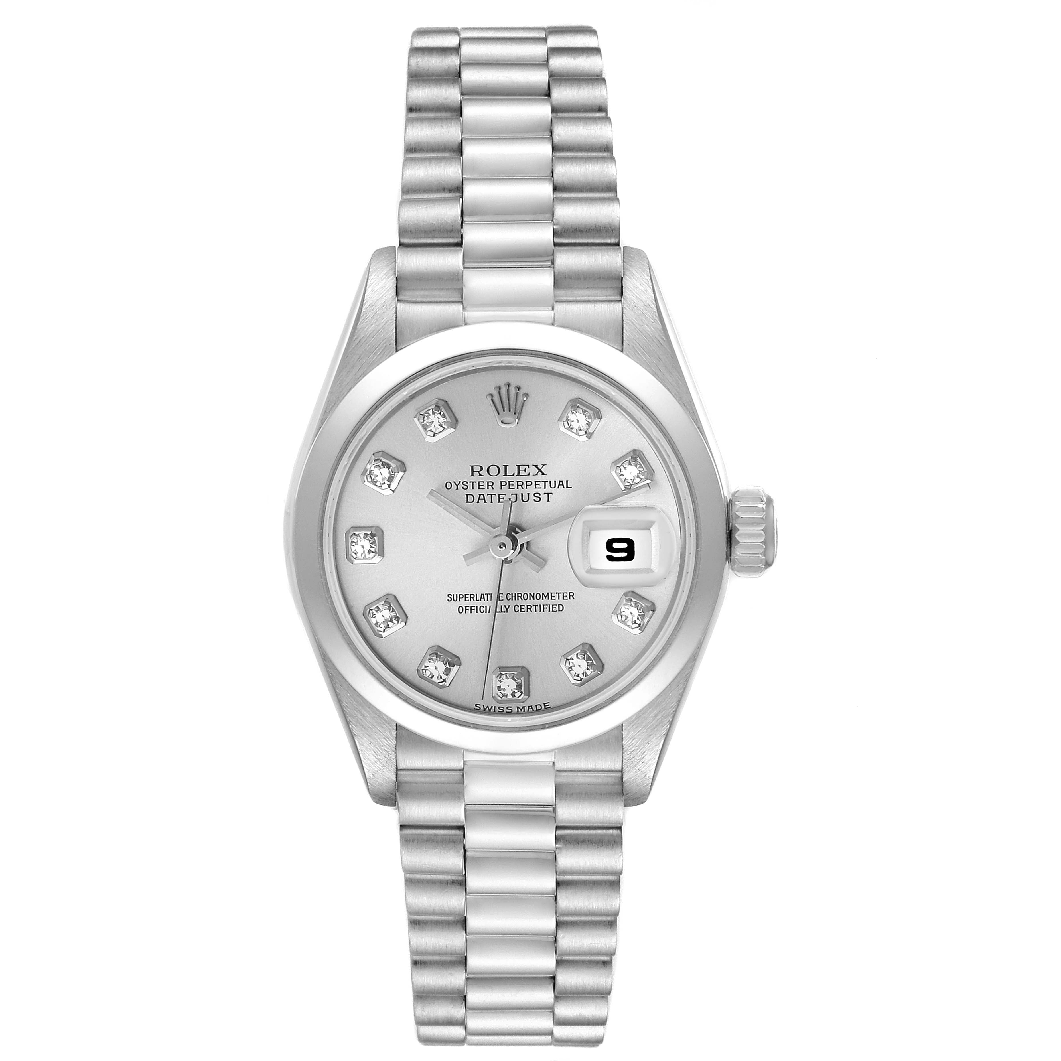 Rolex President Ladies Platinum Silver Diamond Dial Watch 79166