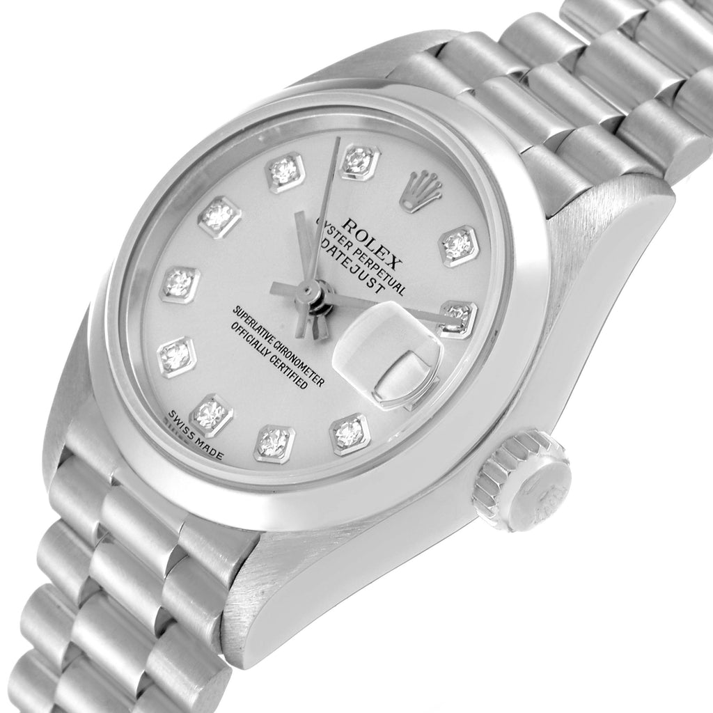 Rolex President Ladies Platinum Silver Diamond Dial Watch 79166