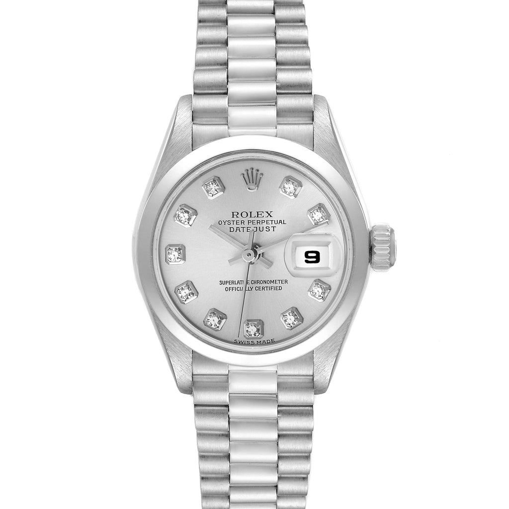 Rolex President Ladies Platinum Silver Diamond Dial Watch 79166