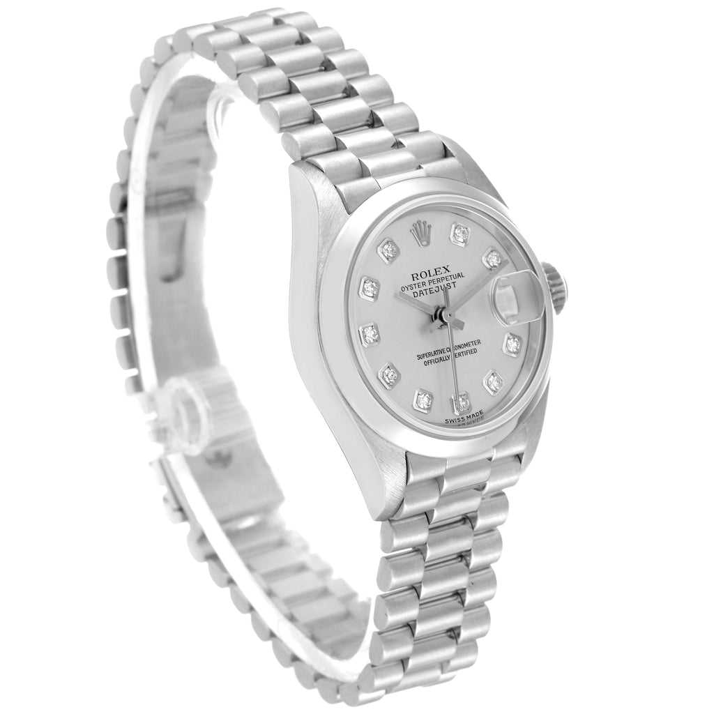 Rolex President Ladies Platinum Silver Diamond Dial Watch 79166