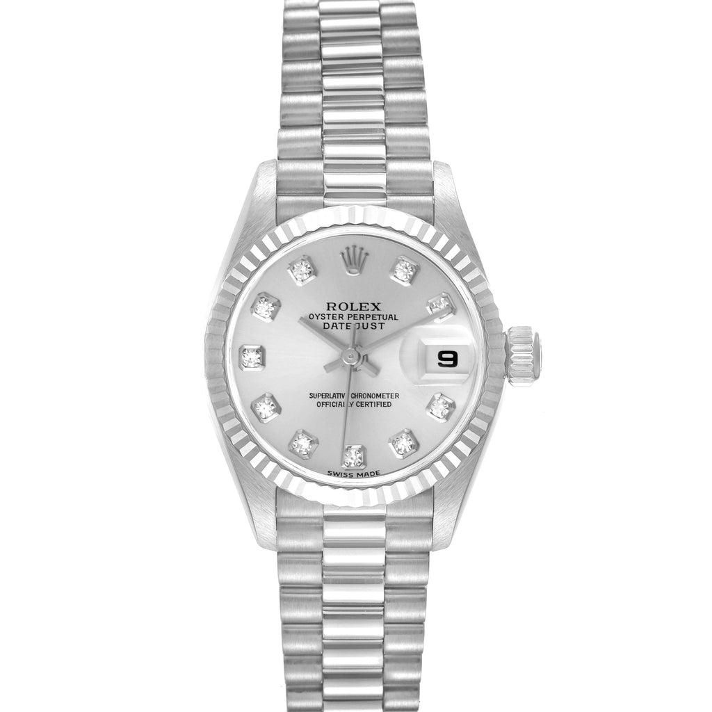 Rolex President Ladies White Gold Silver Diamond Dial Ladies Watch 79179