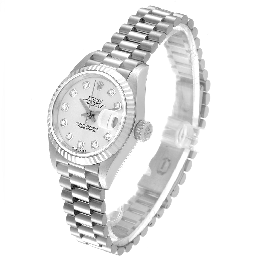 Rolex President Ladies White Gold Silver Diamond Dial Ladies Watch 79179