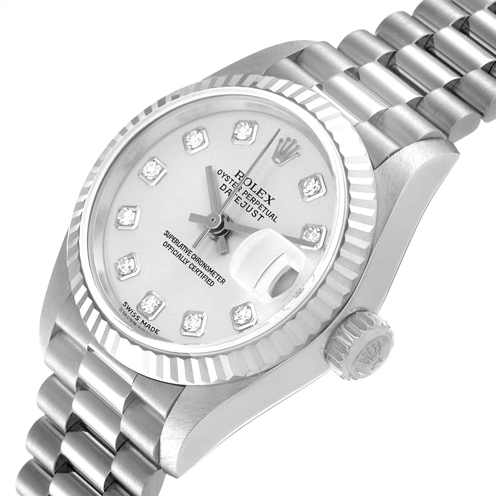 Rolex President Ladies White Gold Silver Diamond Dial Ladies Watch 79179