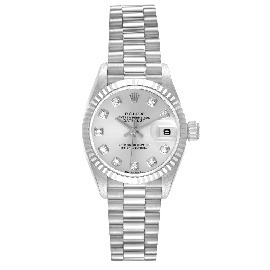 Rolex President Ladies White Gold Silver Diamond Dial Ladies Watch 79179