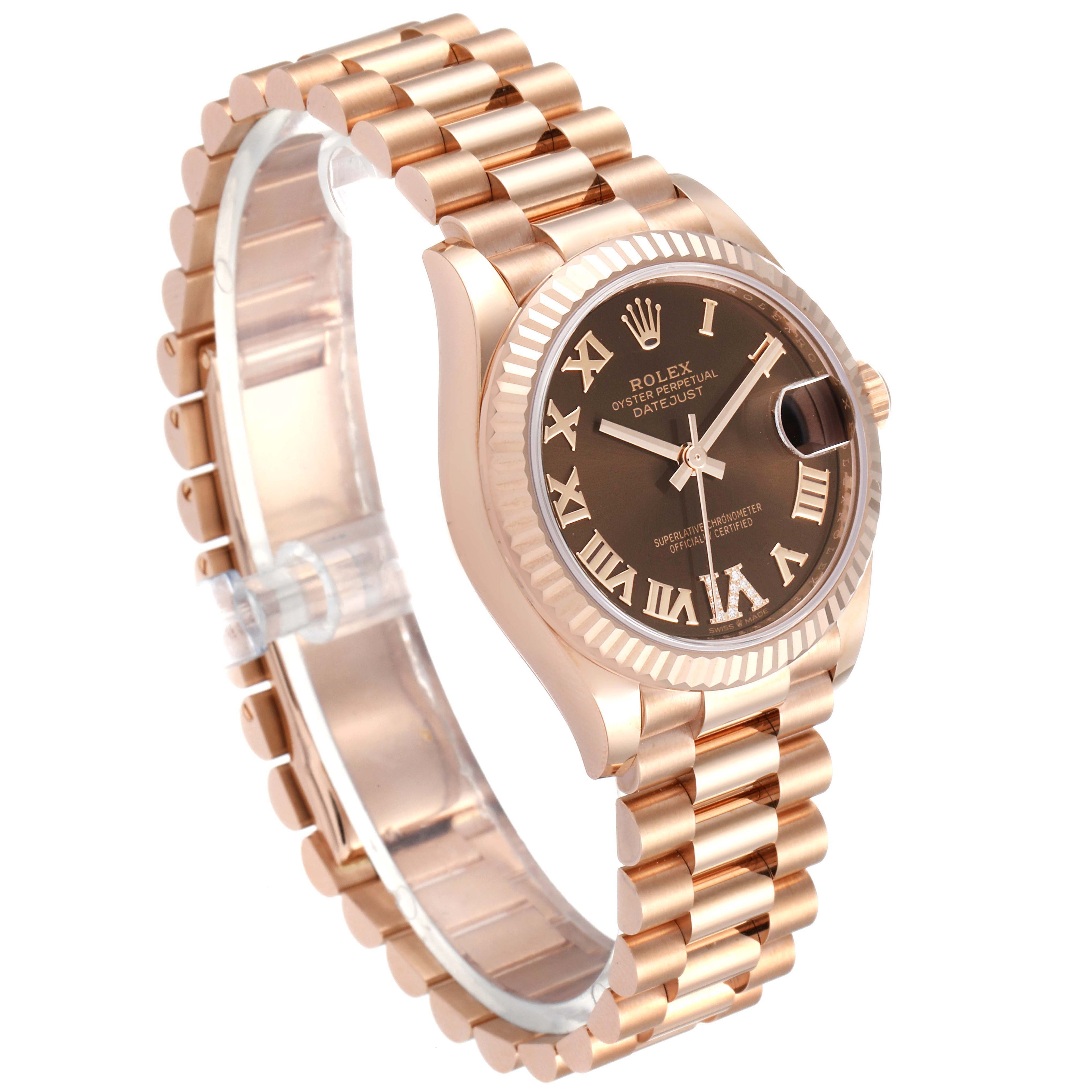 Rolex President Midsize Rose Gold Chocolate Diamond Watch 278275 Unworn