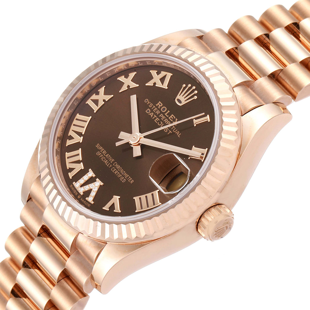Rolex President Midsize Rose Gold Chocolate Diamond Watch 278275 Unworn