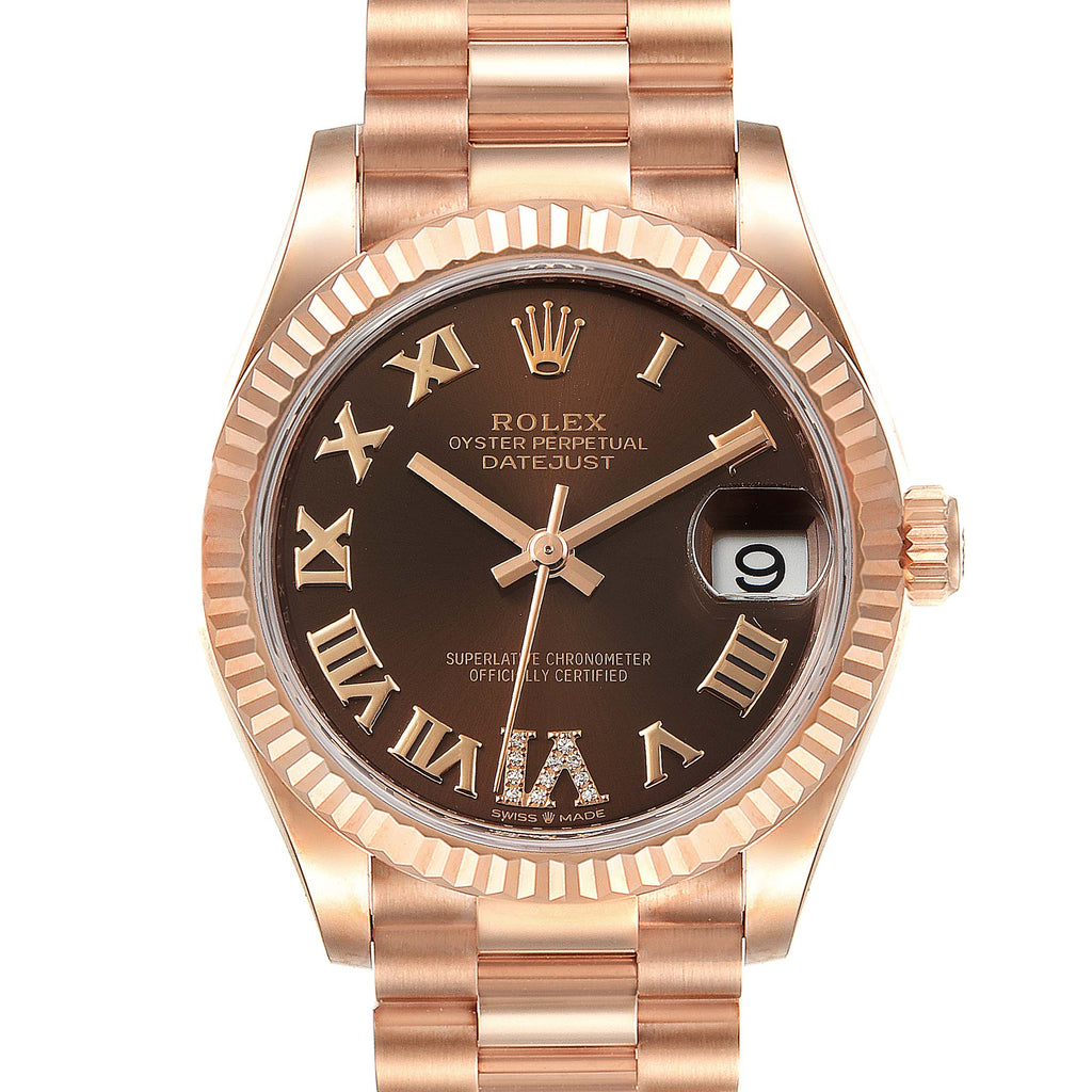 Rolex President Midsize Rose Gold Chocolate Diamond Watch 278275 Unworn