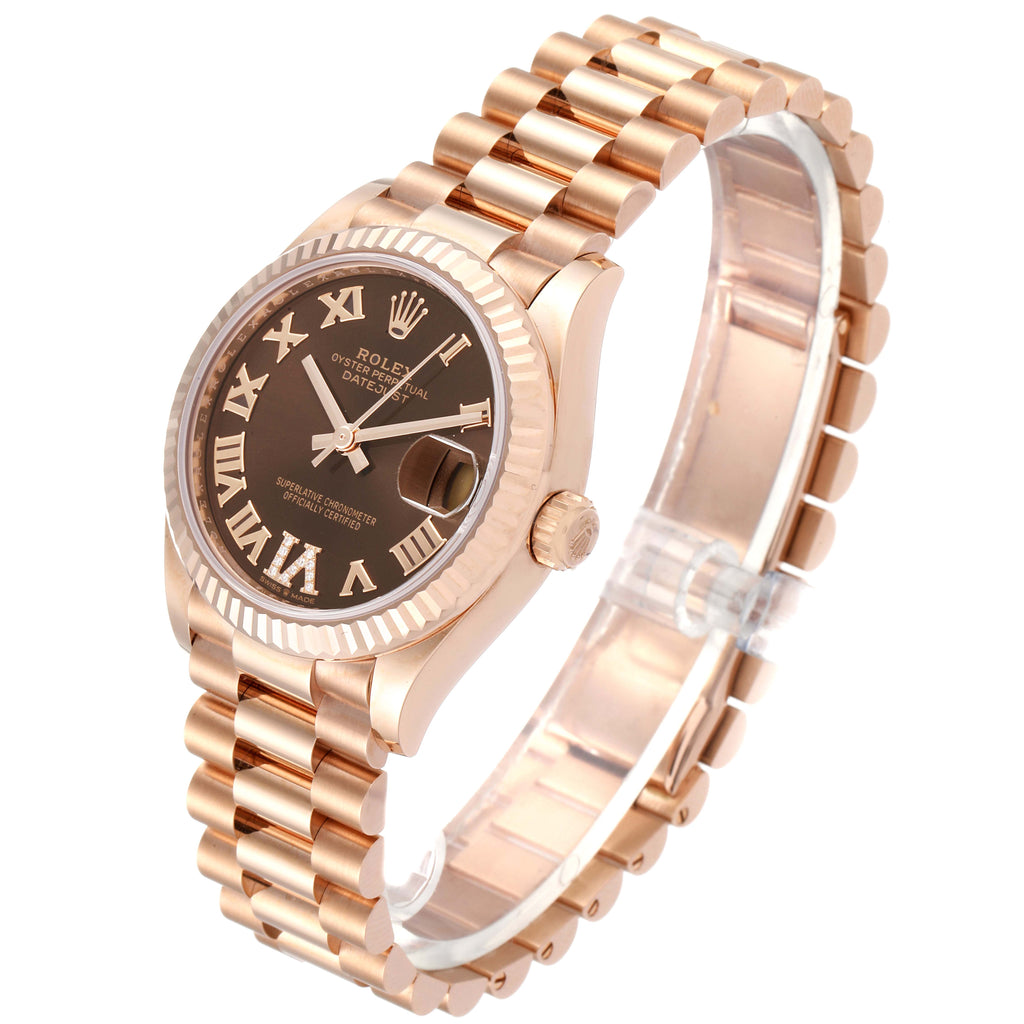 Rolex President Midsize Rose Gold Chocolate Diamond Watch 278275 Unworn