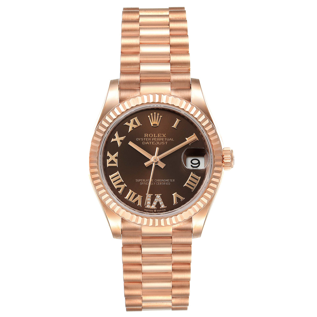Rolex President Midsize Rose Gold Chocolate Diamond Watch 278275 Unworn