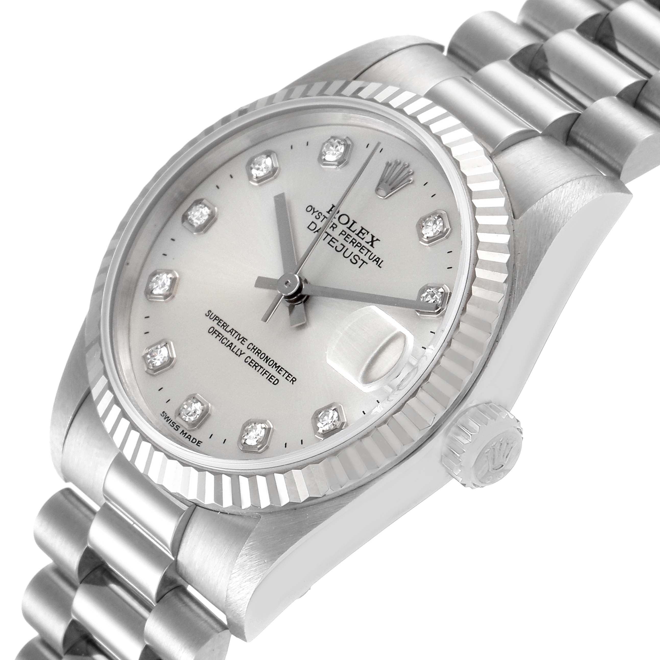 Rolex President Midsize White Gold Diamond Ladies Watch 78279