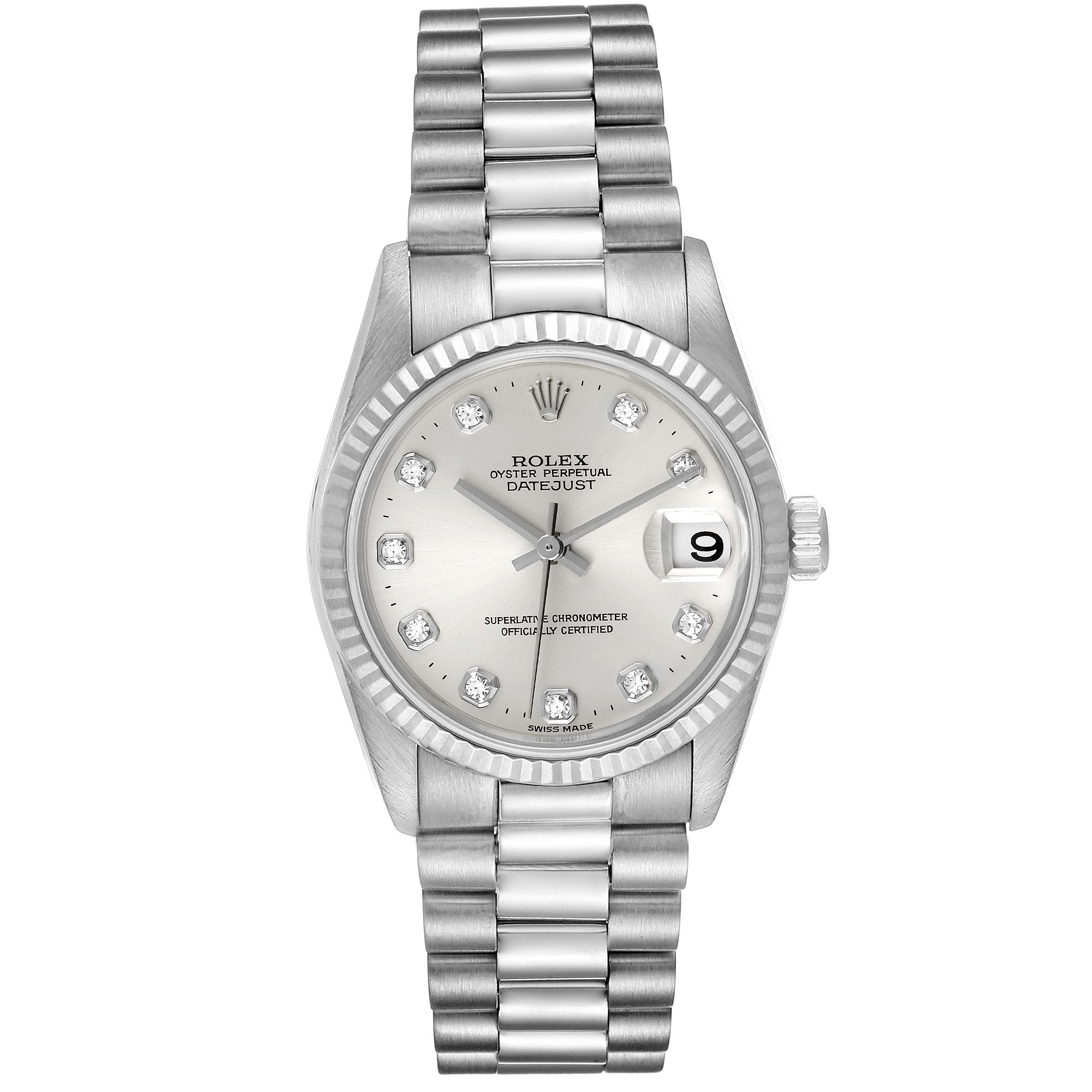 Rolex President Midsize White Gold Diamond Ladies Watch 78279