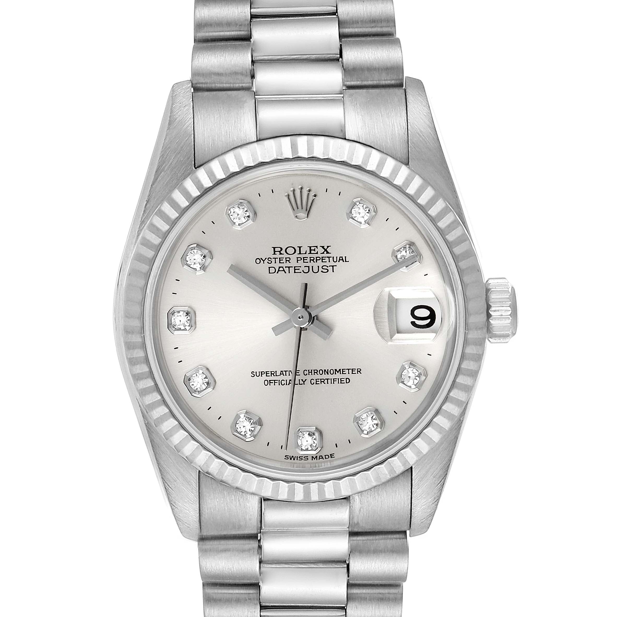 Rolex President Midsize White Gold Diamond Ladies Watch 78279