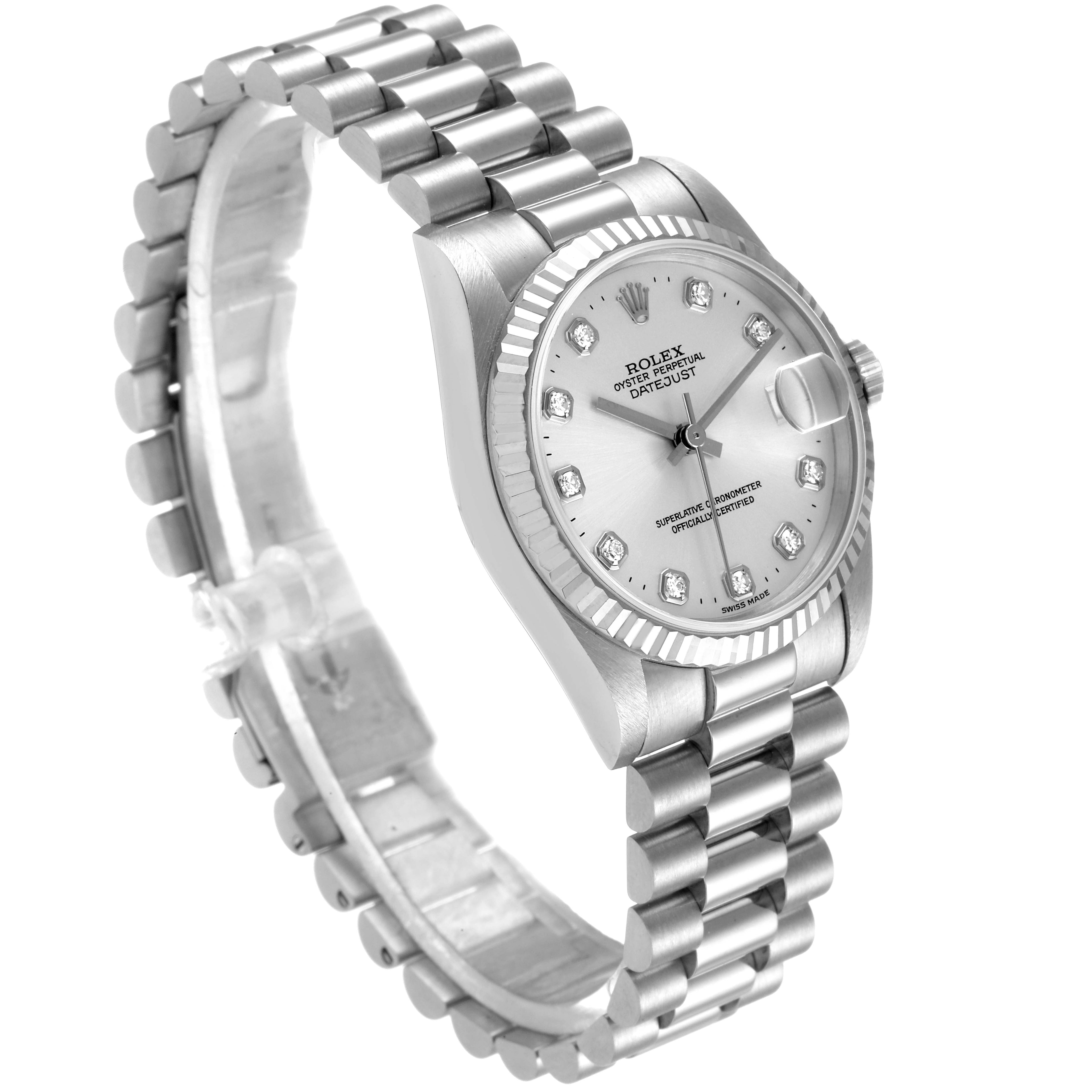 Rolex President Midsize White Gold Diamond Ladies Watch 78279