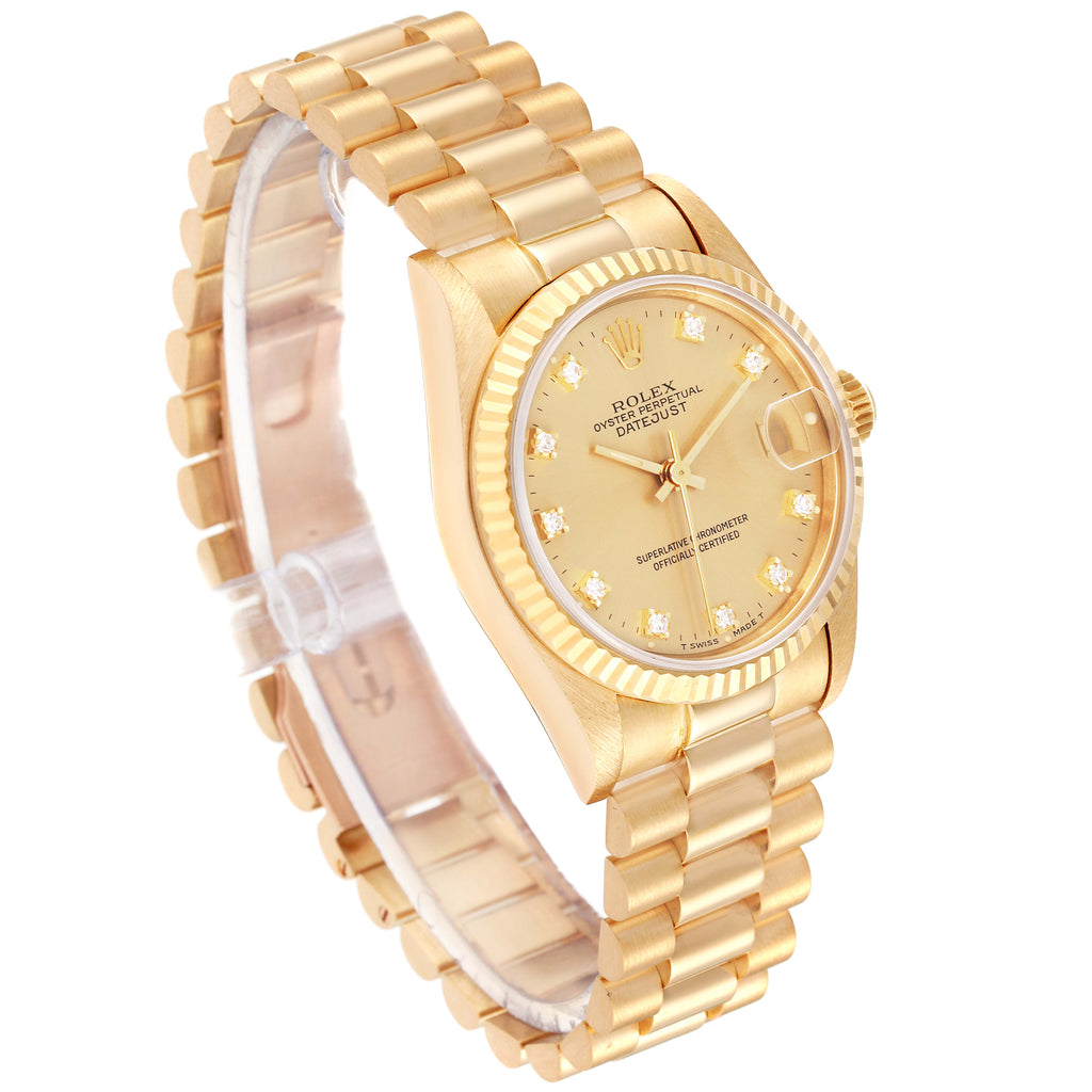 Rolex President Midsize Yellow Gold Diamond Dial Ladies Watch 68278 Box Papers