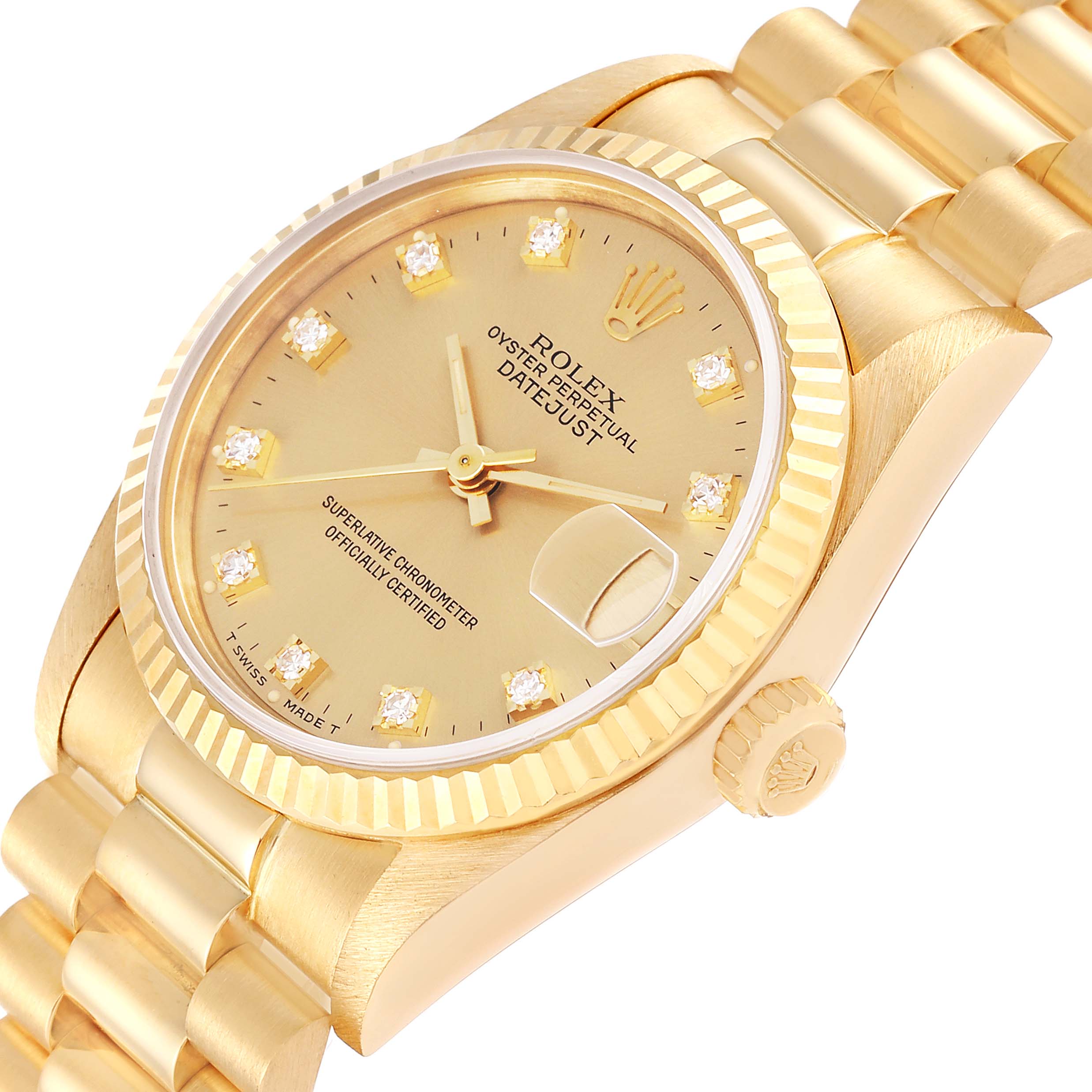 Rolex President Midsize Yellow Gold Diamond Dial Ladies Watch 68278 Box Papers