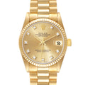 Rolex President Midsize Yellow Gold Diamond Dial Ladies Watch 68278 Box Papers