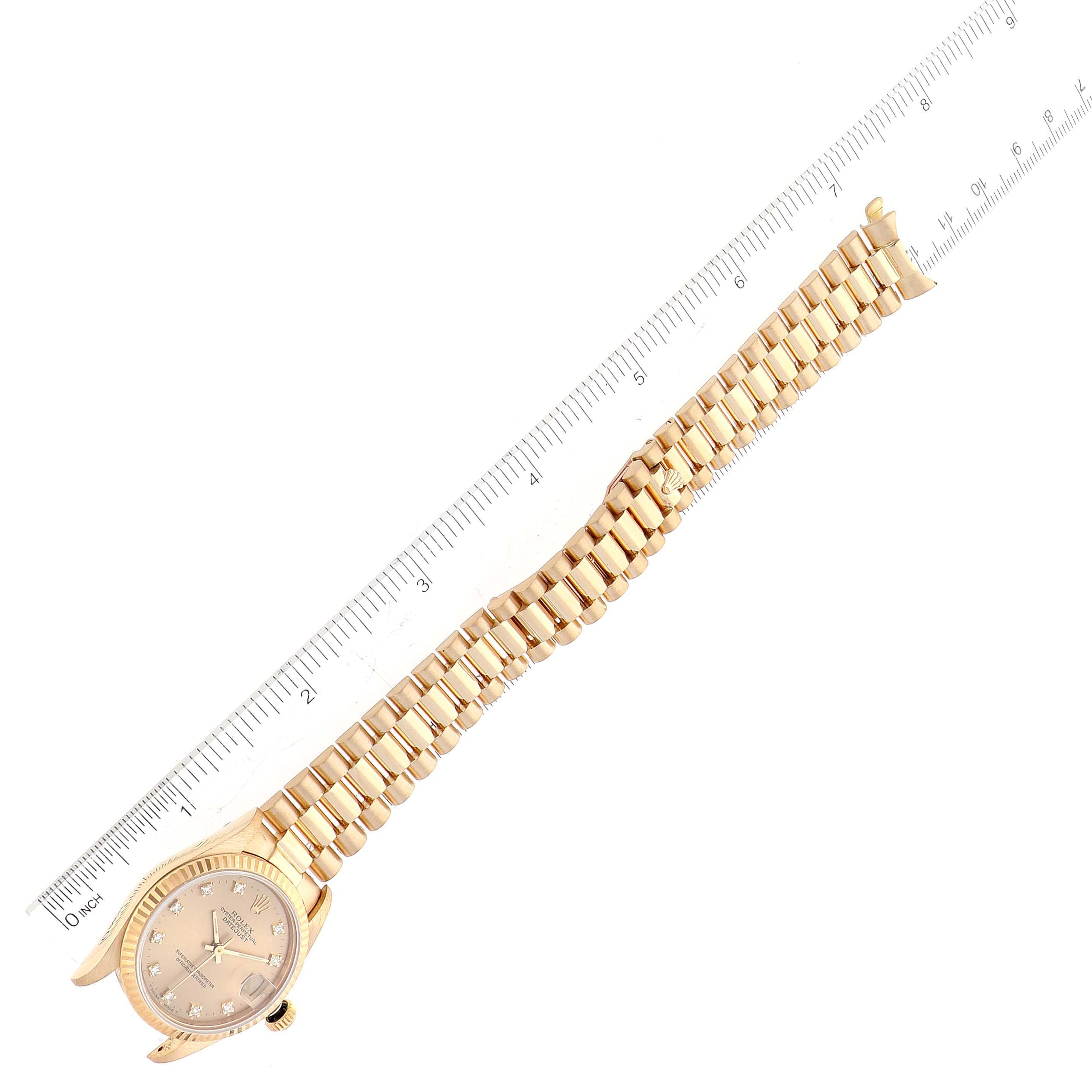 Rolex President Midsize Yellow Gold Diamond Dial Ladies Watch 68278 Box Papers