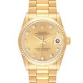 Rolex President Midsize Yellow Gold Diamond Dial Ladies Watch 68278 Papers