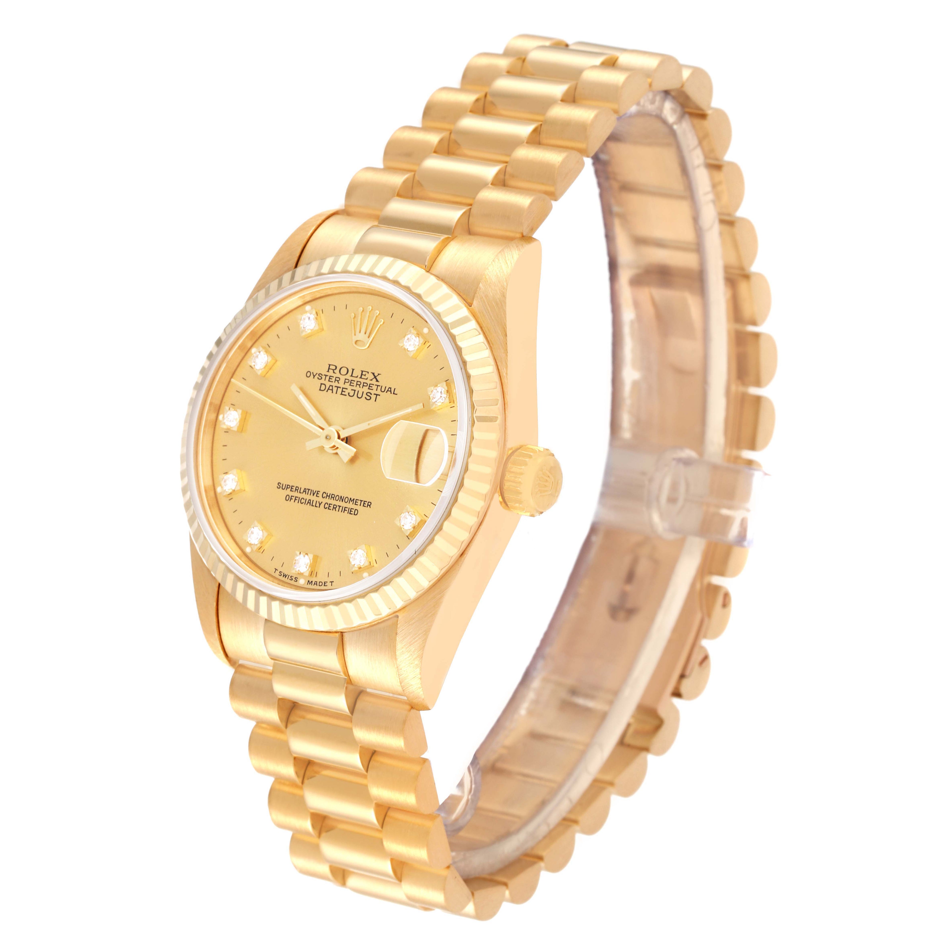 Rolex President Midsize Yellow Gold Diamond Dial Ladies Watch 68278 Papers