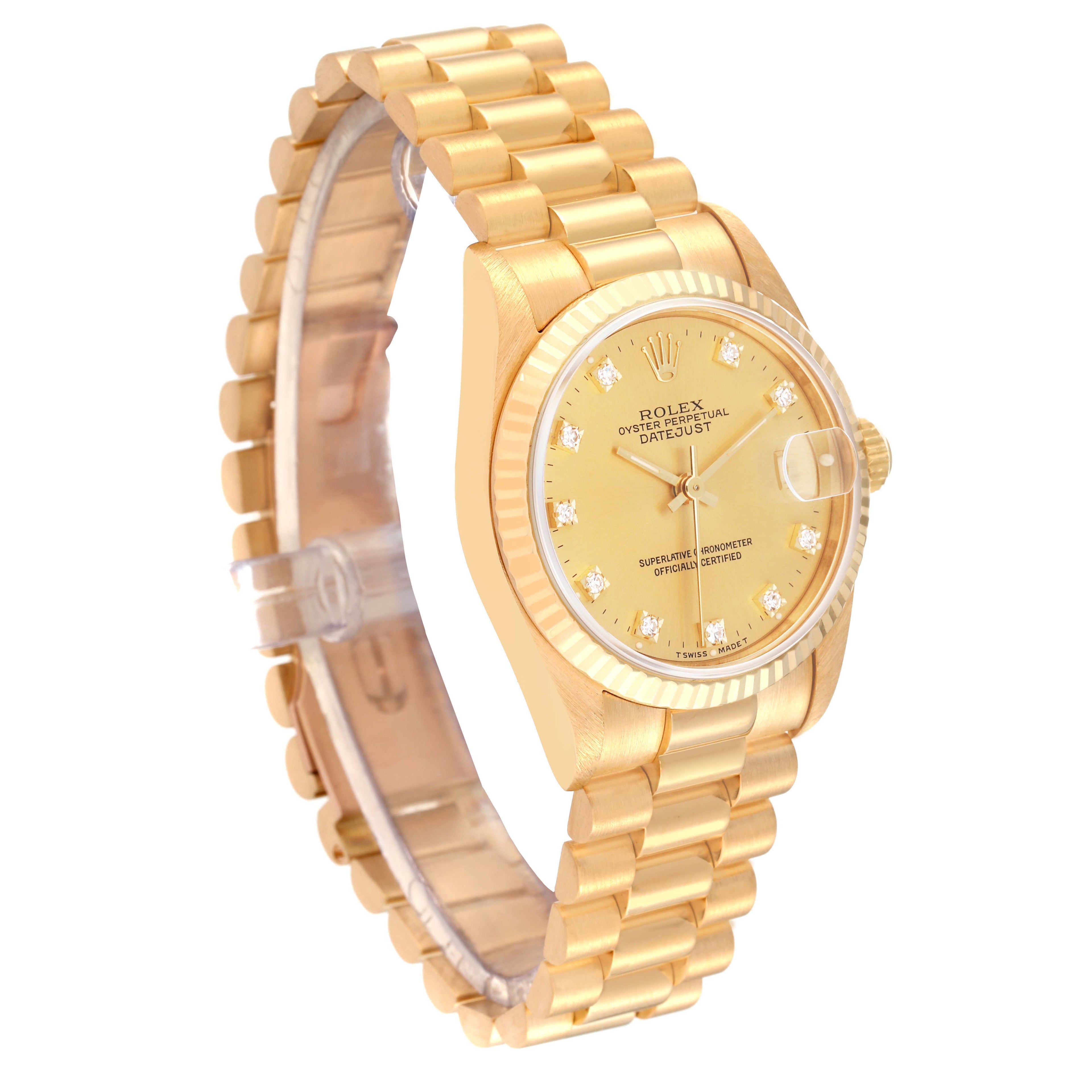 Rolex President Midsize Yellow Gold Diamond Dial Ladies Watch 68278 Papers