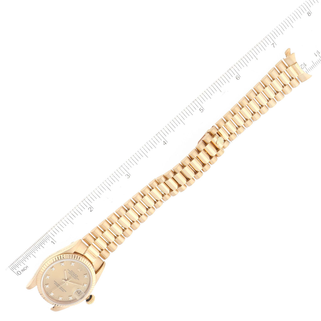 Rolex President Midsize Yellow Gold Diamond Dial Ladies Watch 68278 Papers