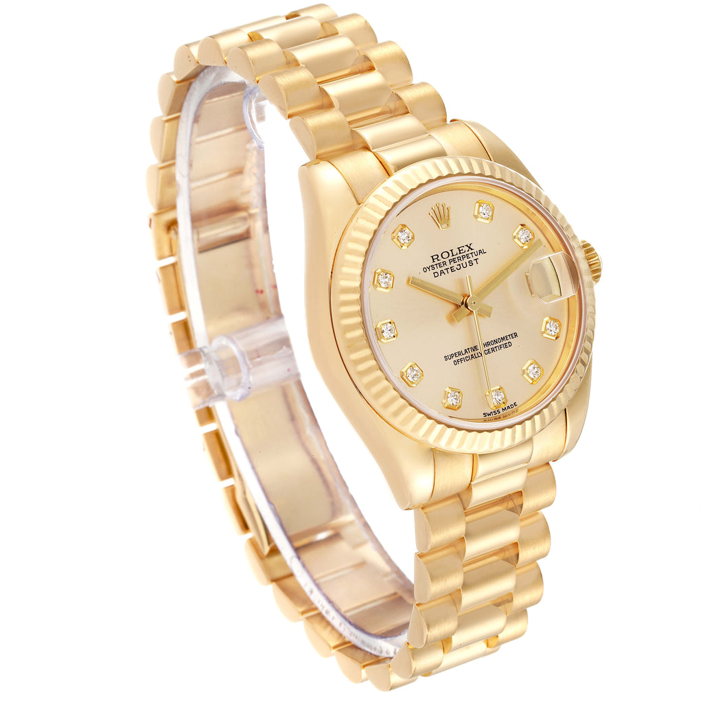 Rolex President Midsize Yellow Gold Diamond Ladies Watch 178278 Box Papers