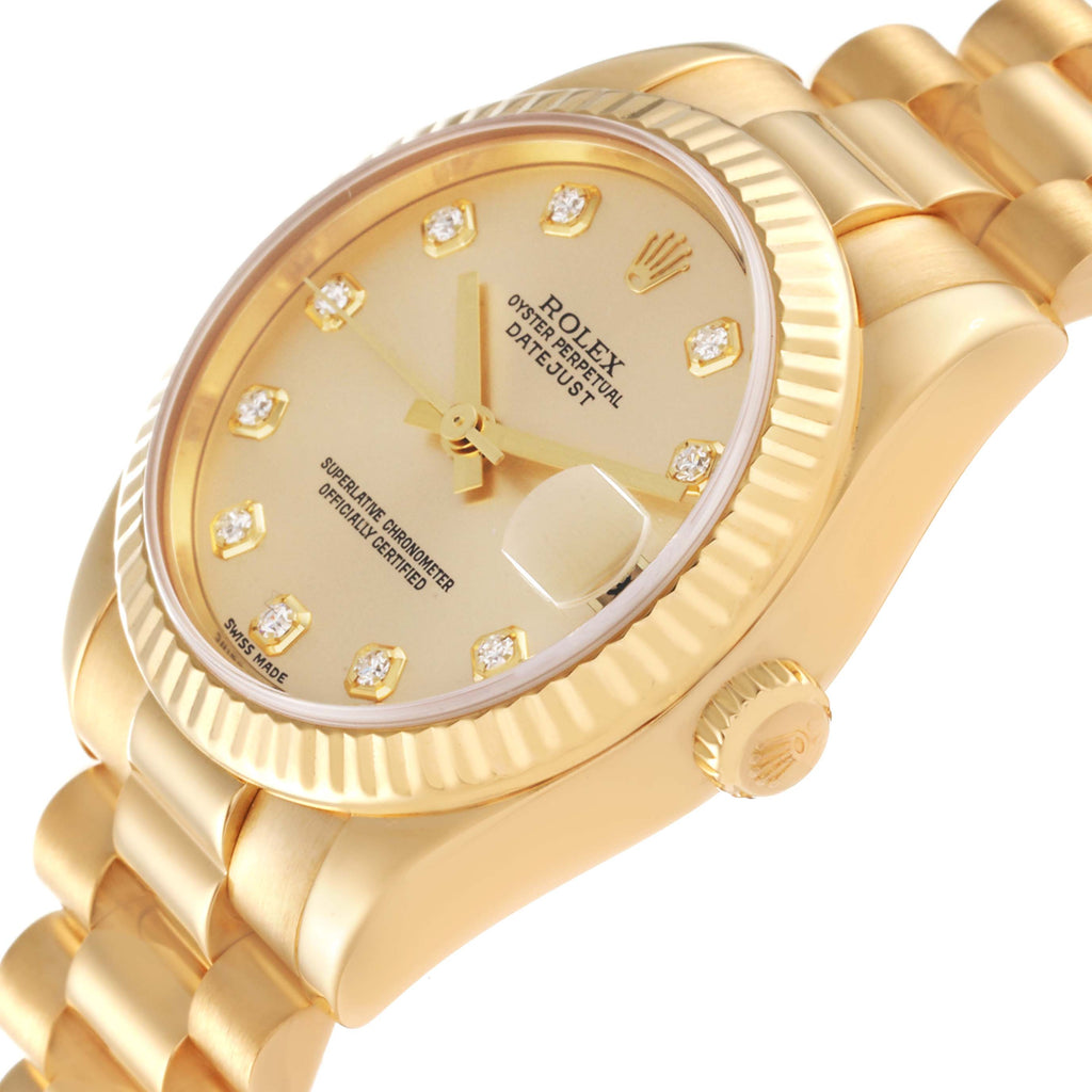 Rolex President Midsize Yellow Gold Diamond Ladies Watch 178278 Box Papers